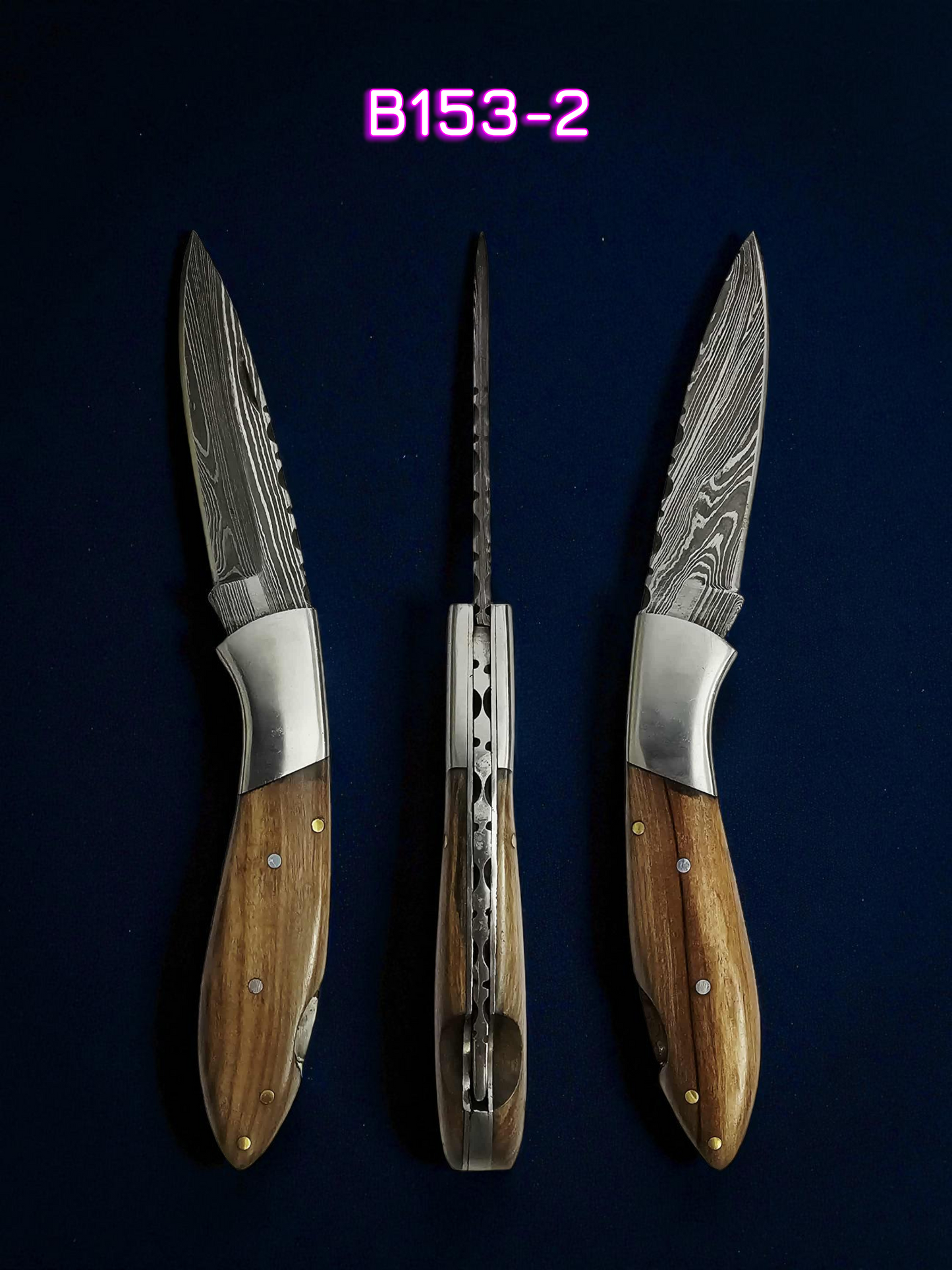 B153 Handmade Pocket Knife – Damascus Steel & Olive Wood