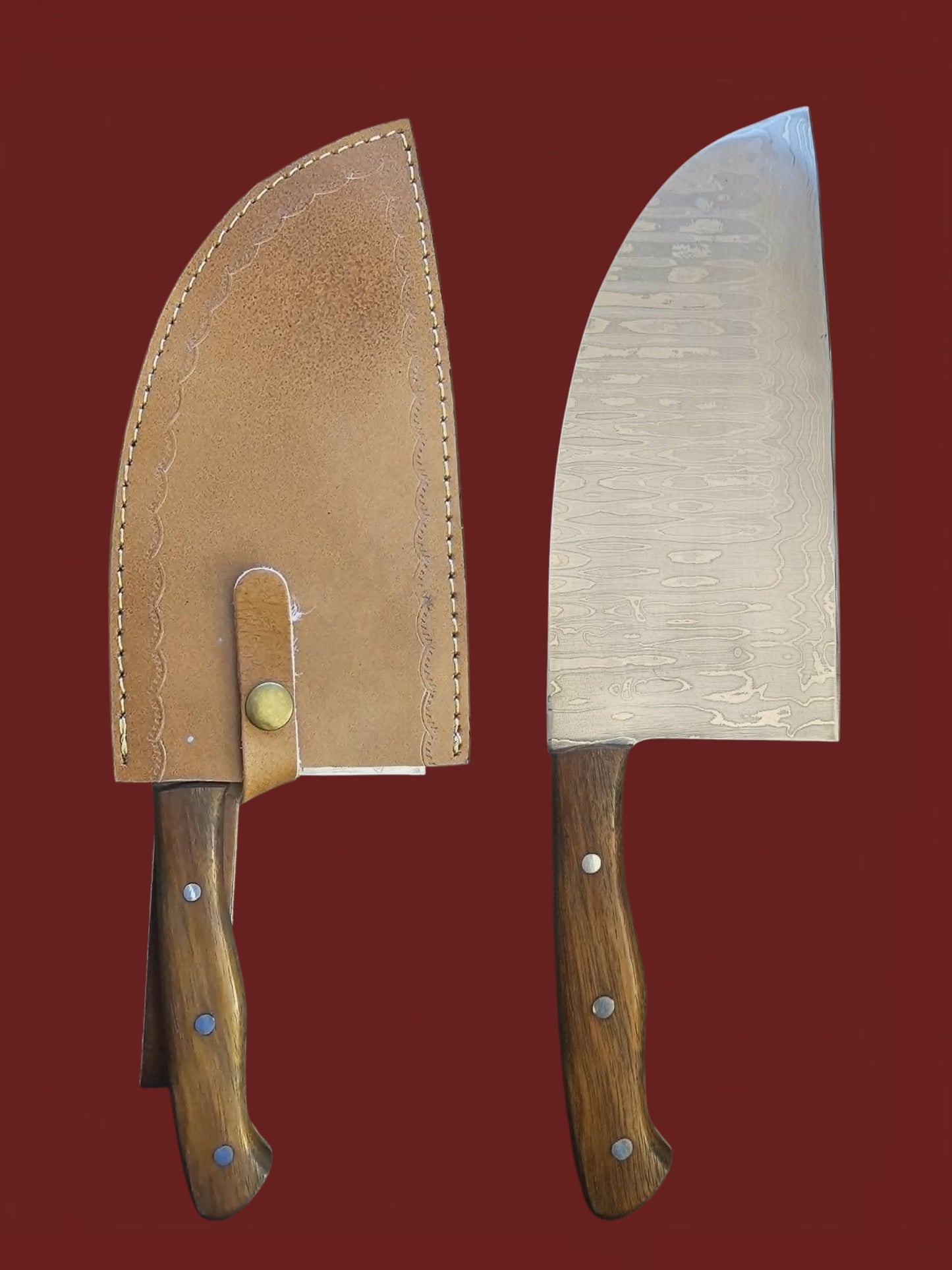 R047 Serbian Chef's Knife - Stainless Damascus & Wood