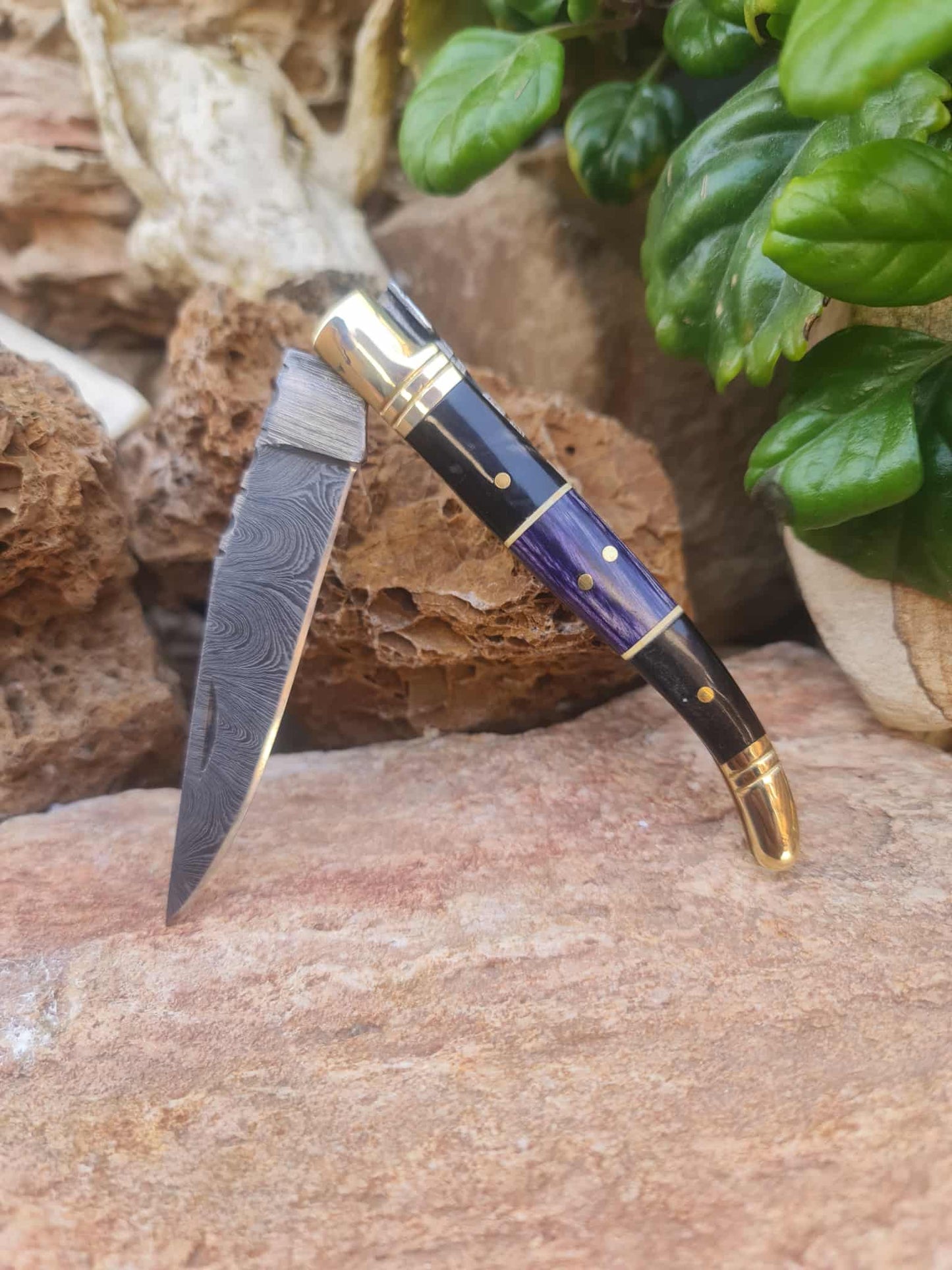 Handmade 22cm Laguiole Classique with Damascus Steel - Buffalo Horn - Stabilized wood & Brass