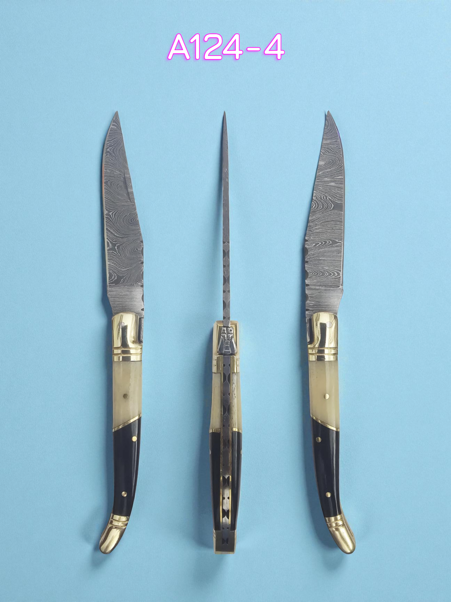 A124 Handmade Laguiole Classique - Damascus Steel - Buffalo Horn & Camel Bone