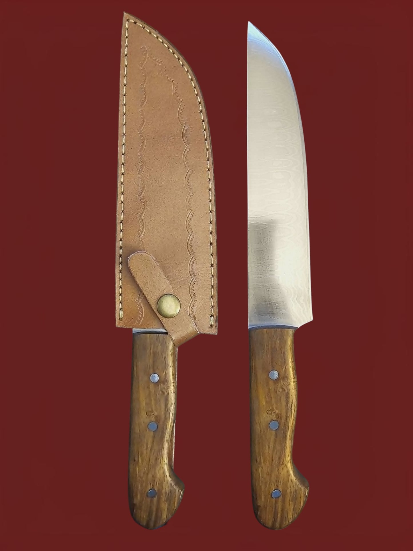 R039 Professional Meat Slicer - Stainless Damascus & Wood