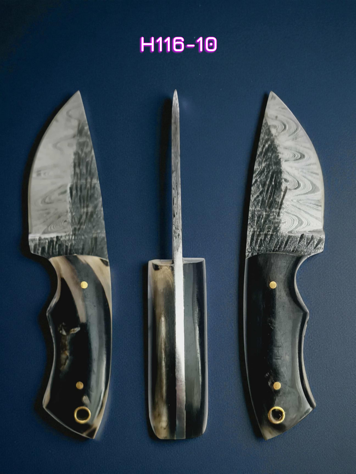 H116 Handmade Mini Skinner Knife - Damascus Steel & Ram Horn