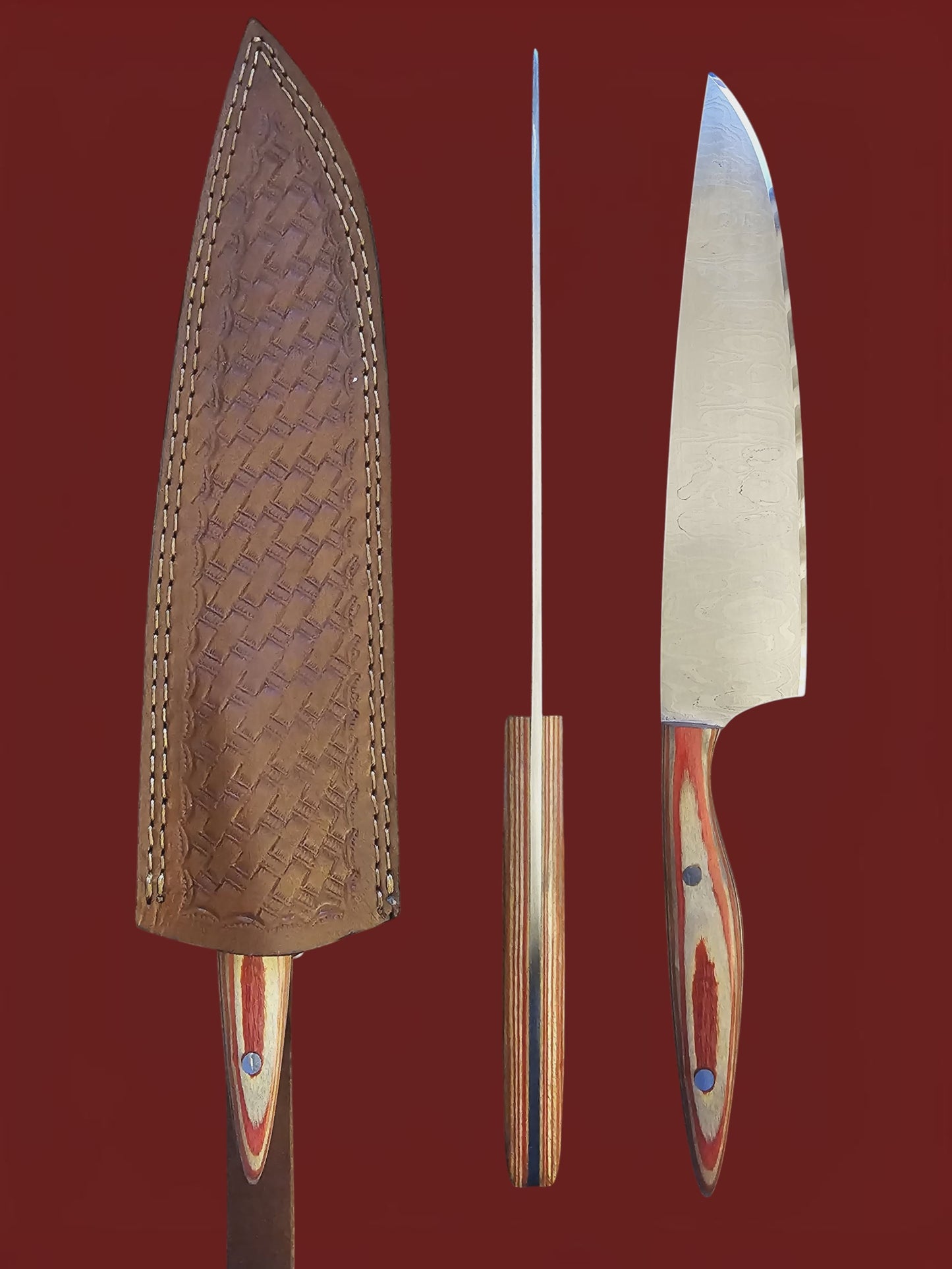 R033 Chef Knife - Stainless Damascus & Wood