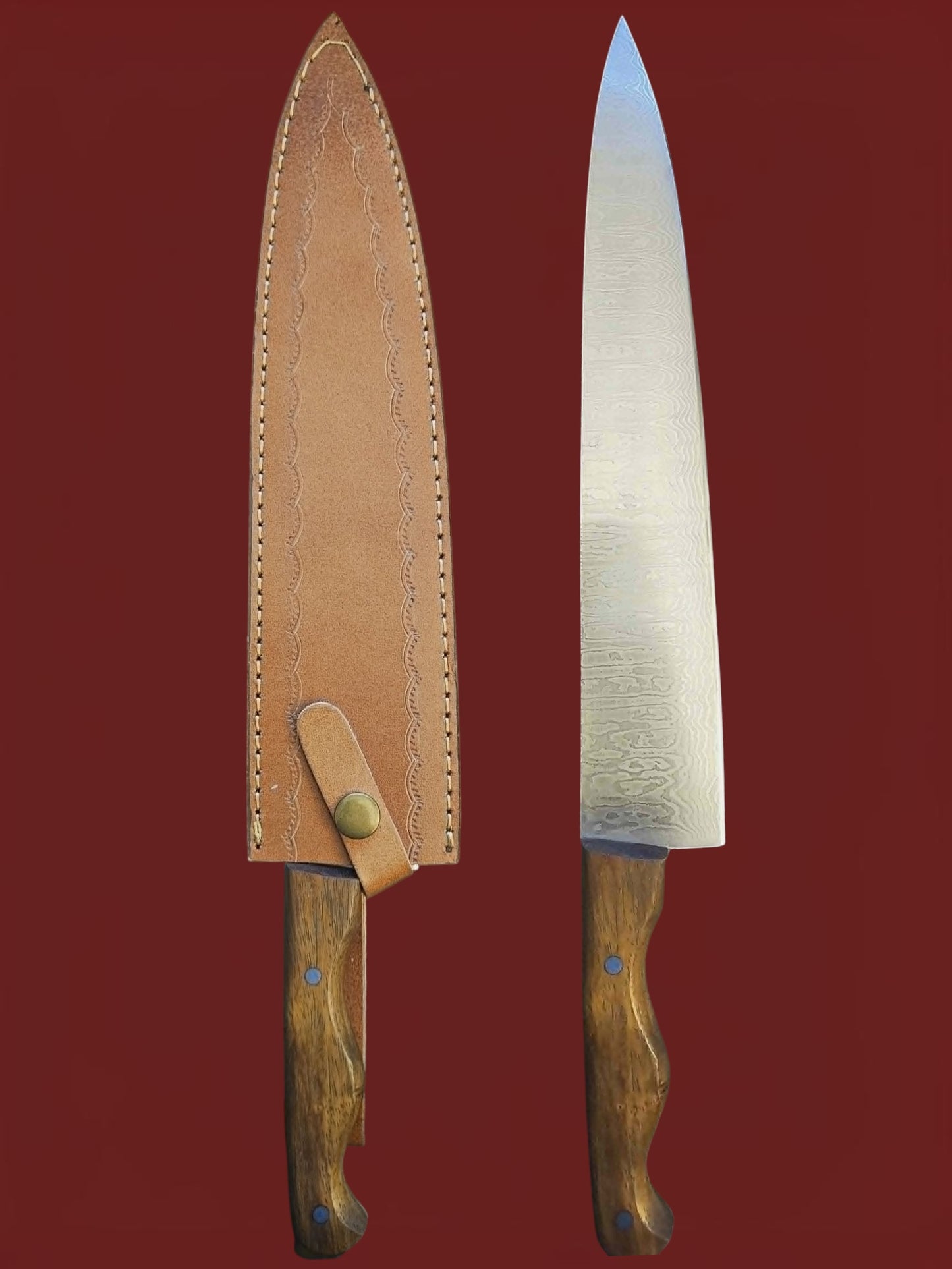 R045 Professional Chef Knife - Stainless Damascus & Wood