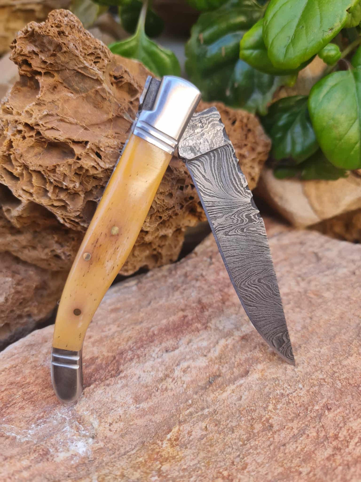 Handmade 22cm Laguiole Rustique with Damascus Steel - Stabilized Camel Bone with D2 Stainless Steel