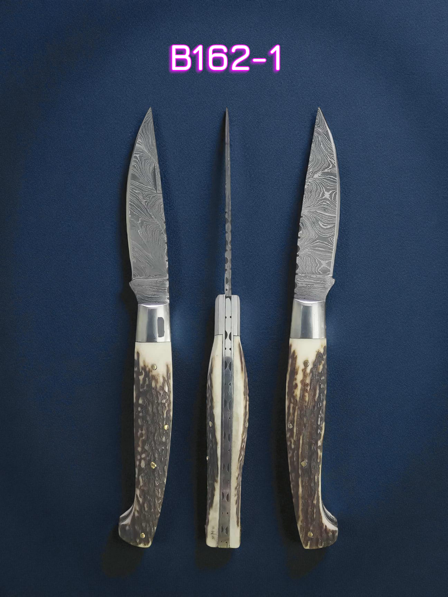 B162 Handmade Resolza Pattadese - Damascus Steel & Red Deer Antler