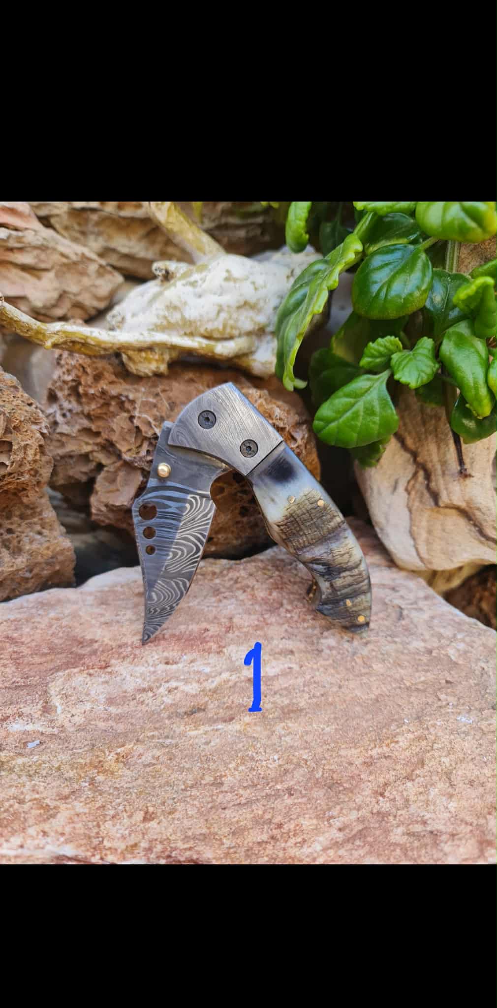 Handmade Limited Edition with Serial Number 18cm Knife with Damascus Steel & Asian Mouflon Horn (Exclusive Knife with Serial Number)