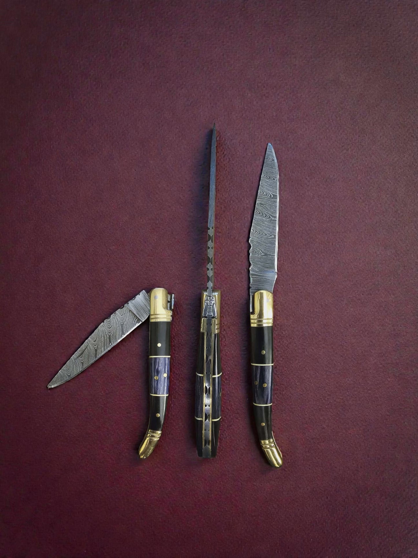 F012 - Χειροποίητο Laguiole Classique από Δαμασκηνό Ατσάλι - Κέρατο βουβαλιού & ξύλο σταθεροποιημένο σε ρητίνη