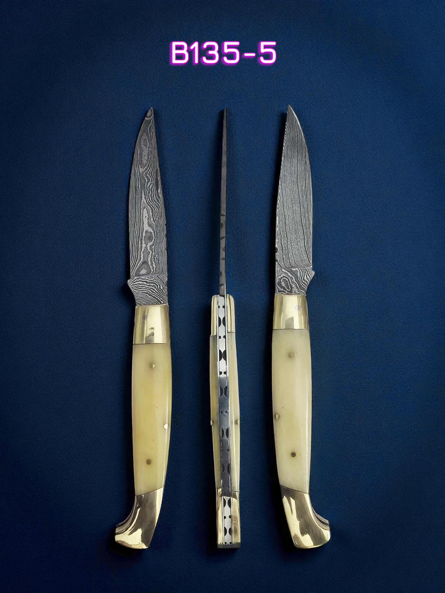 B135 Handmade Resolza Pattadese - Damascus Steel & Camel Bone