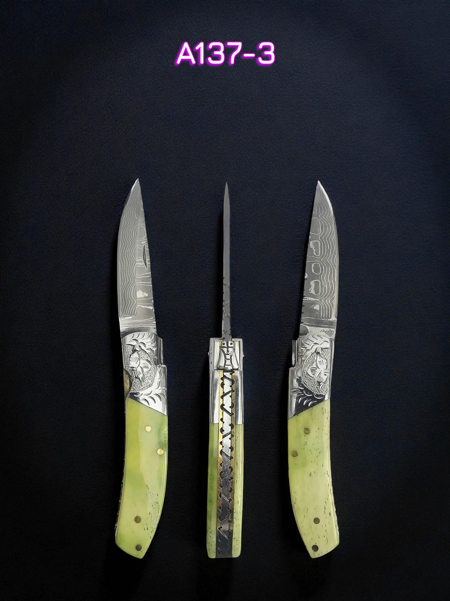 A137 Handmade Laguiole de Poche - New-Gen Damascus Steel (Rust Free) & Resin-Infused Camel Bone