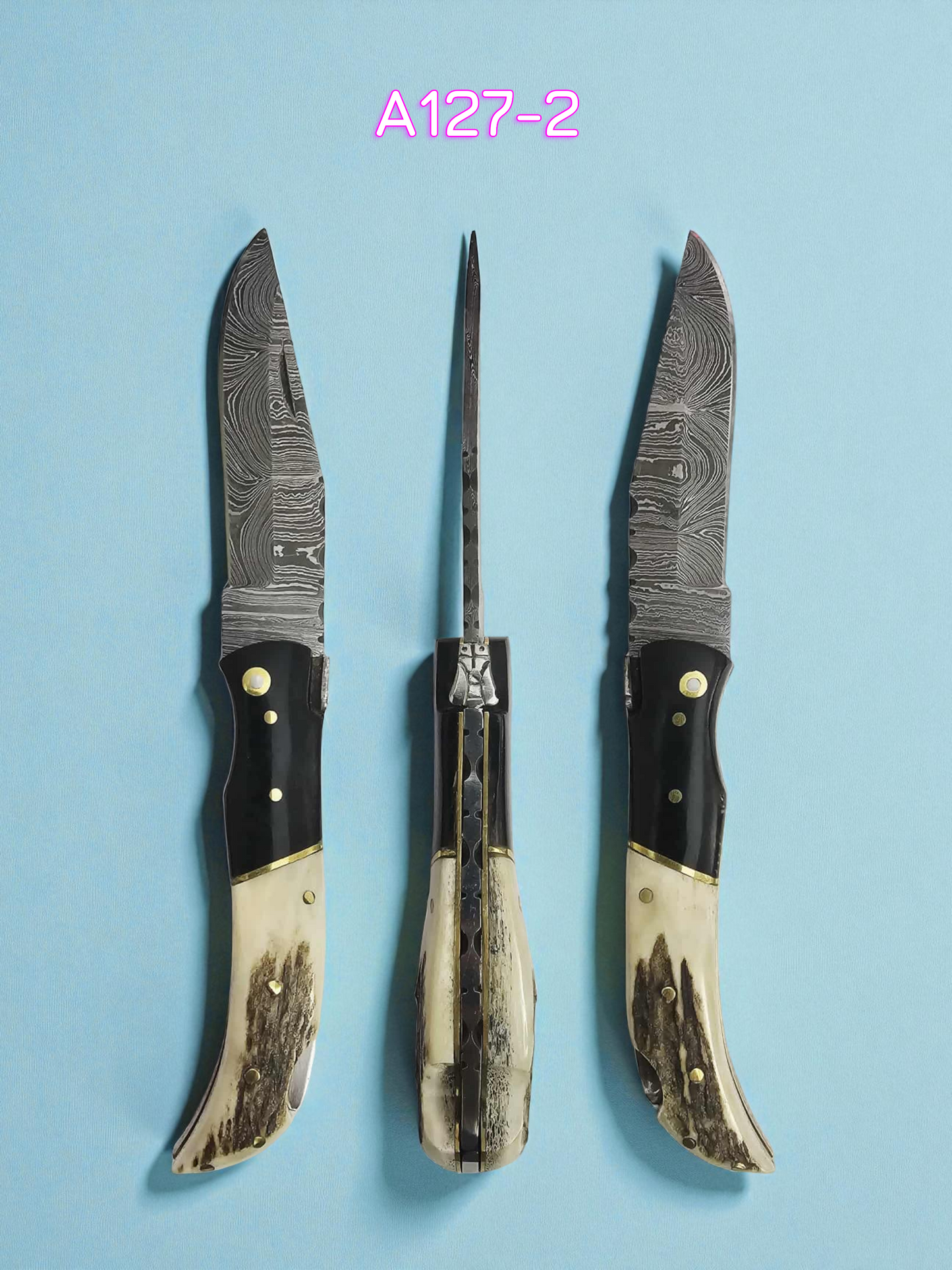 A127 Handmade Laguiole Élite - Damascus Steel - Buffalo Horn & Red Deer Antler