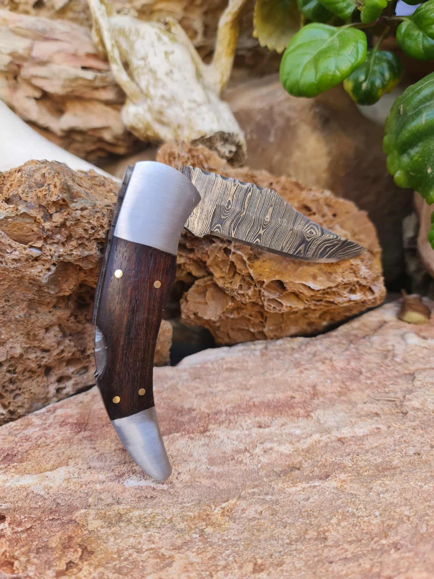 Handmade 20cm Pocket Knife with Damascus Steel - Walnut Wood & D2 Stainless Steel
