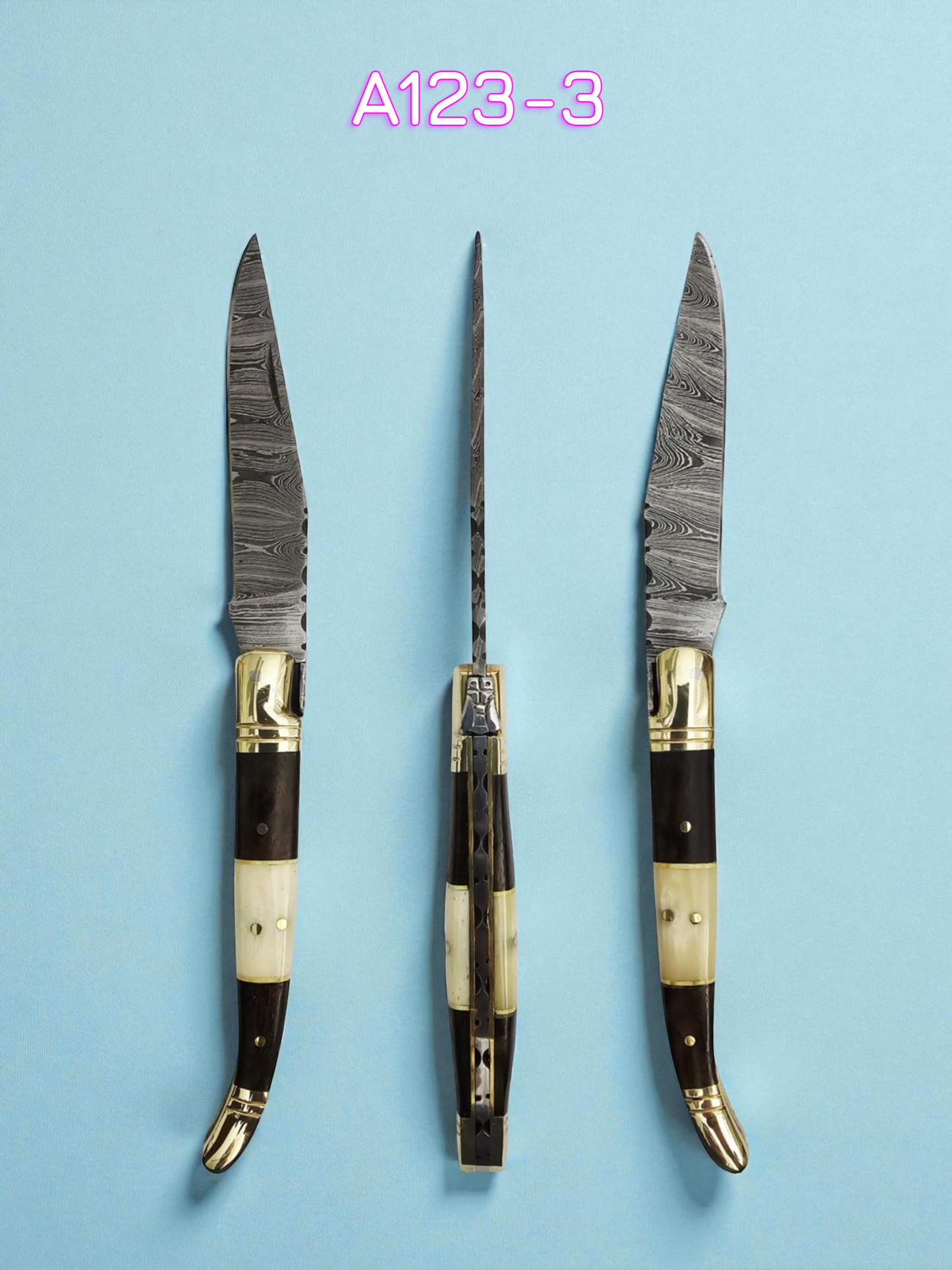 A123 Handmade Laguiole Classique - Damascus Steel - Rosewood & Camel Bone