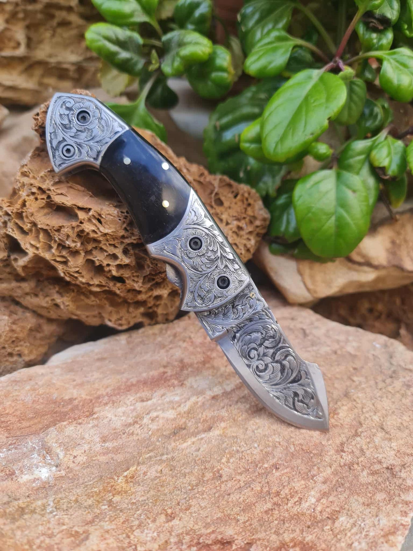 Handmade Limited Edition with Serial Number 18cm Knife with 420 Stainless Steel with Master Hand-Engraved & Buffalo Horn
