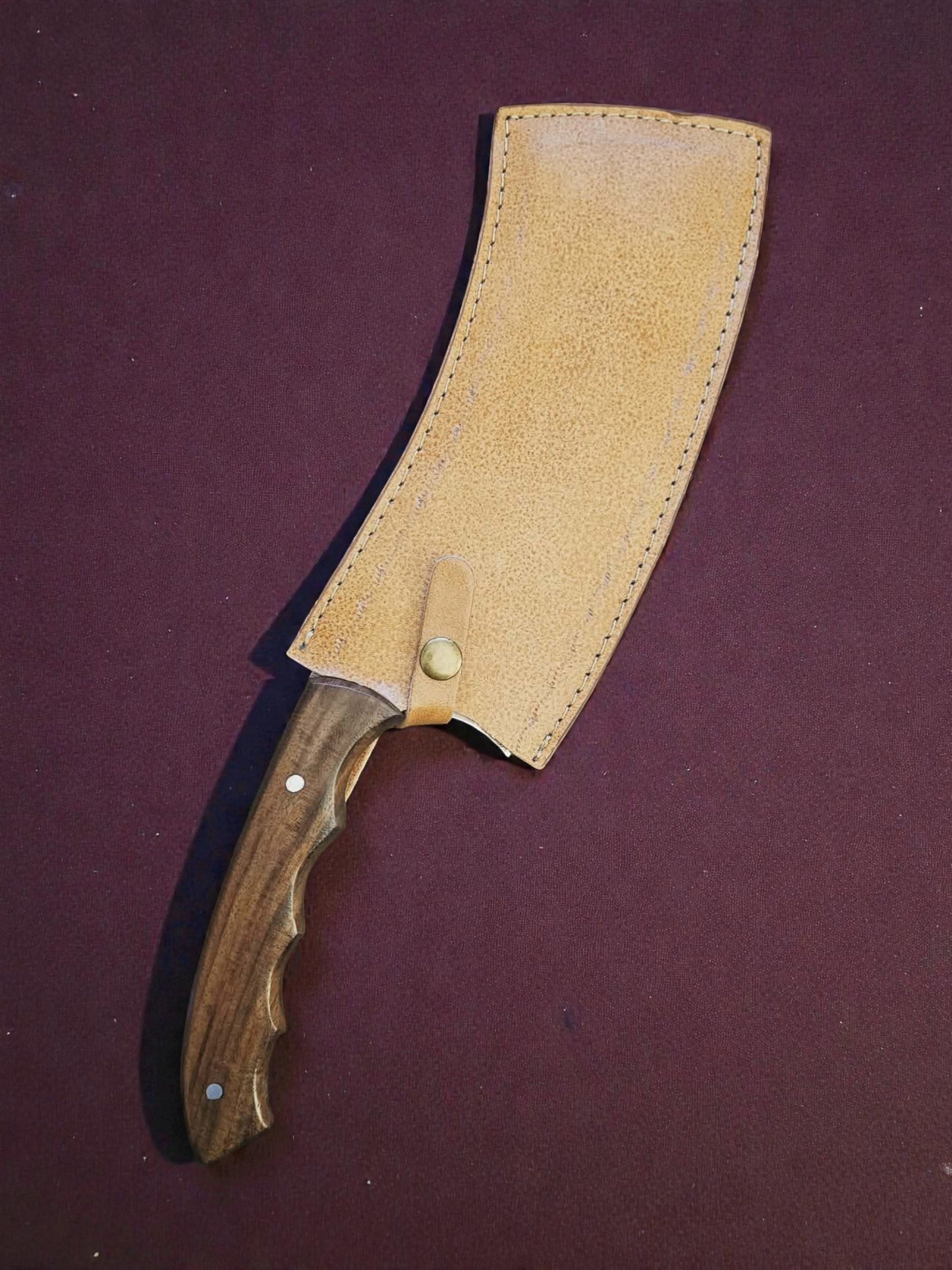 K006 - Χειροποίητη cleaver μπάρα από Δαμασκηνό ατσάλι, πάχους 7mm & Ξύλο καρυδιάς