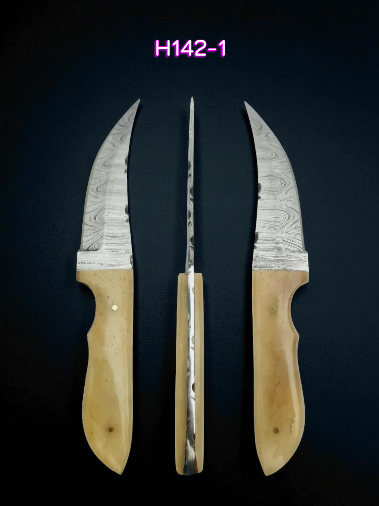 H142 Handmade Hunting Knife - Damascus Steel & Camel Bone