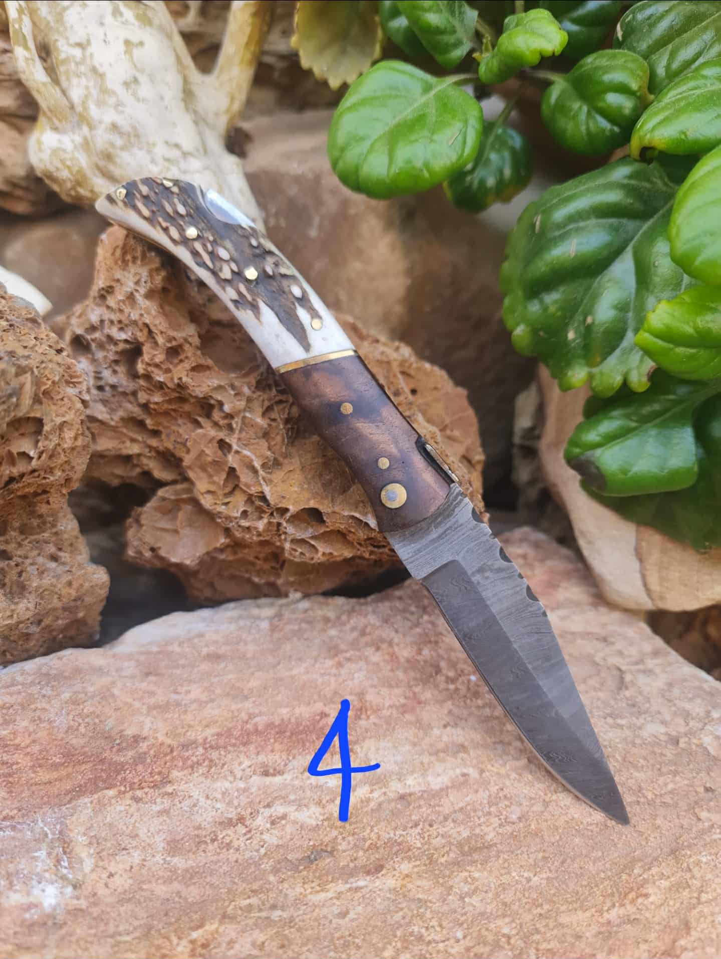 Handmade 19cm Laguiole Élite with Damascus Steel - Red Deer antler & Rosewood