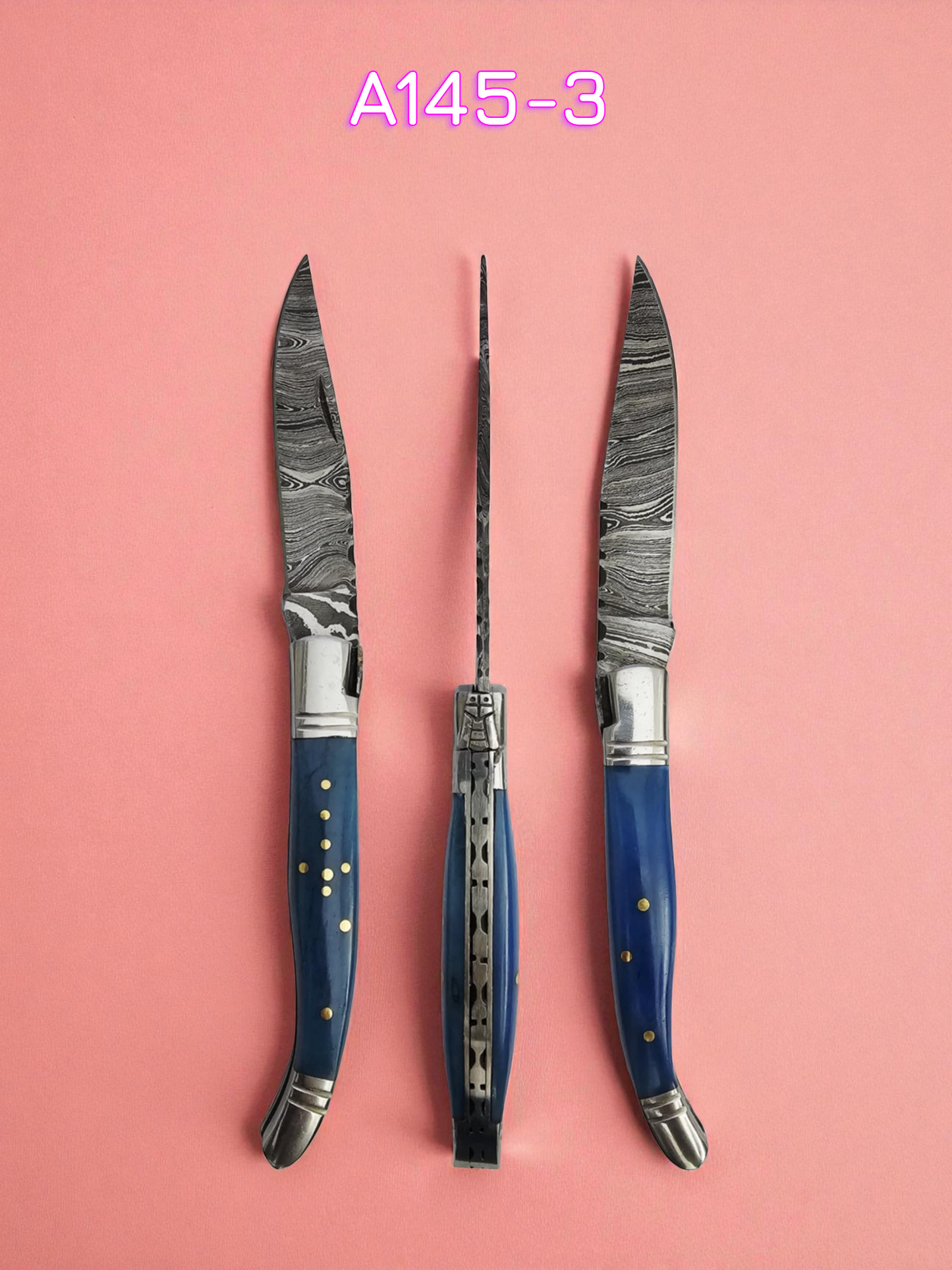 A145 Handmade Laguiole Rustique - Damascus Steel & Resin-Infused Camel Bone