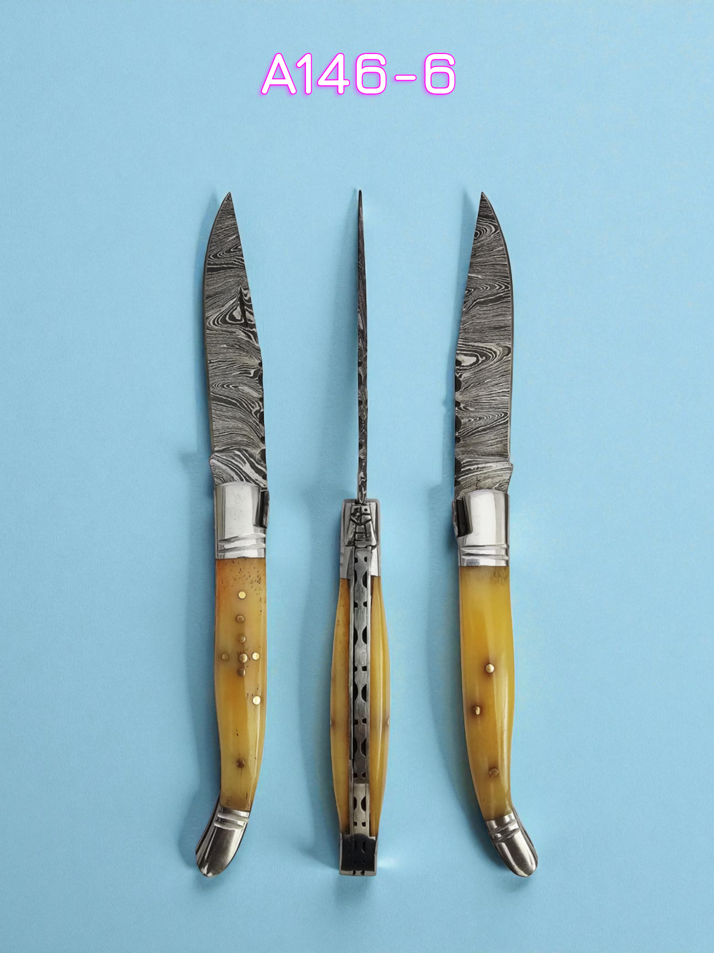 A146 Handmade Laguiole Rustique - Damascus Steel & Camel Bone