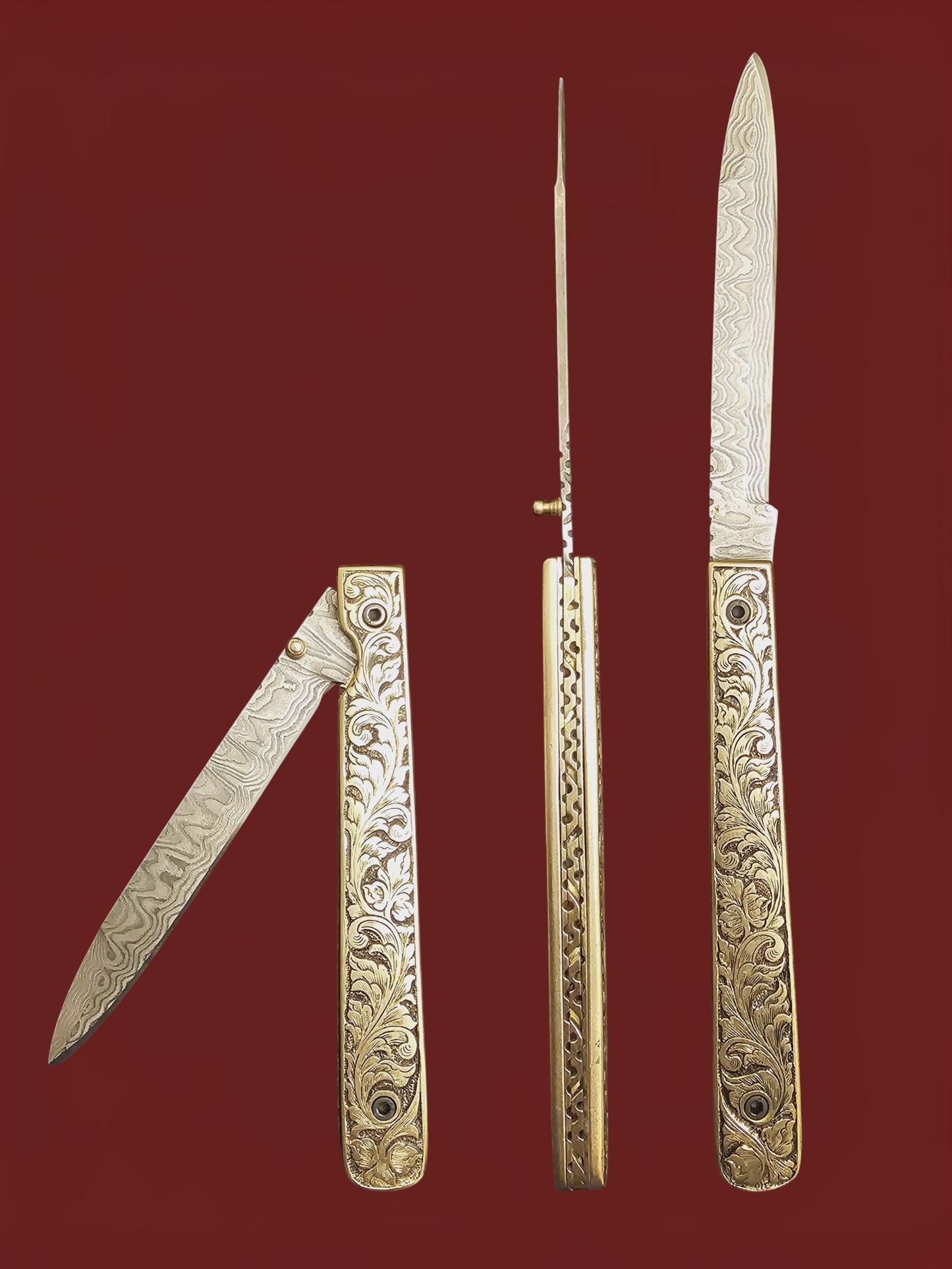 F113 Stiletto - Stainless Damascus & Brass