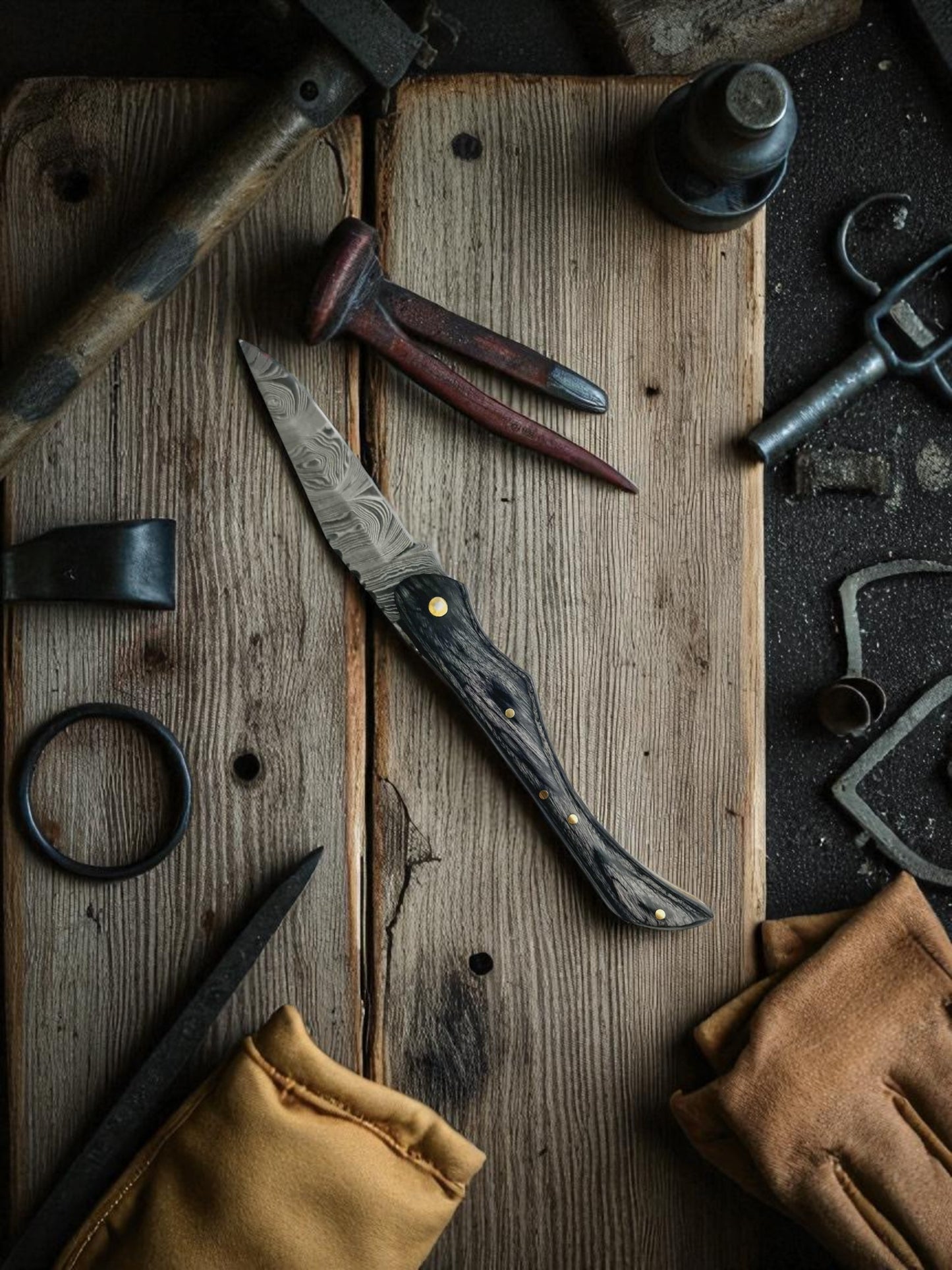 A112 Handmade Laguiole Folding Knife - Damascus Steel & Resin-Stabilized Wood