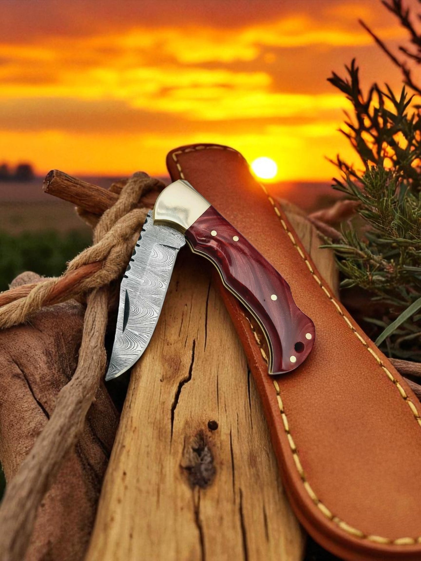 B146 Handmade Pocket Knife – Damascus Steel & Walnut Wood