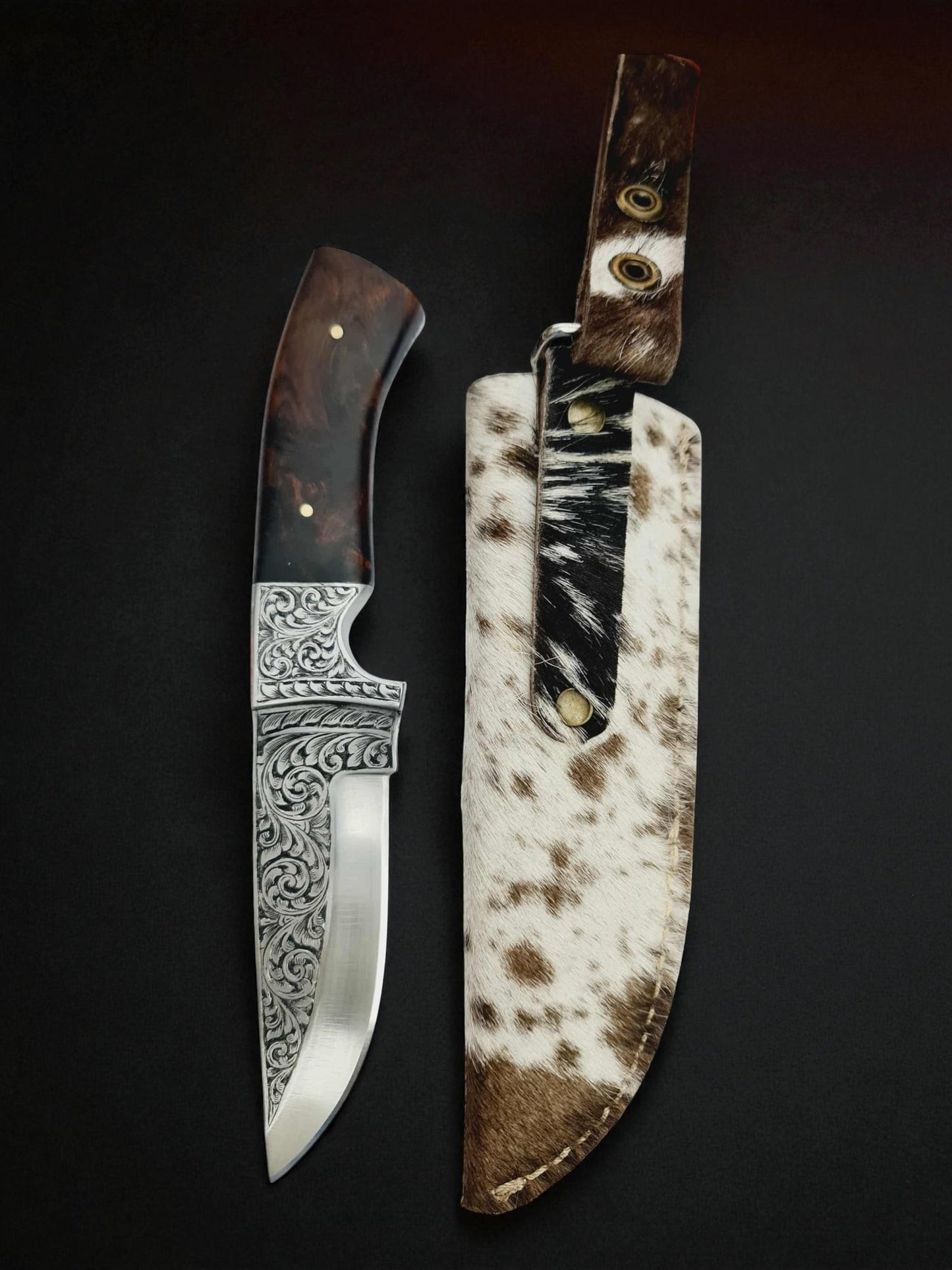 H130 Handmade Exclusive Knife - Hand-Engraved Stainless Steel & Rosewood