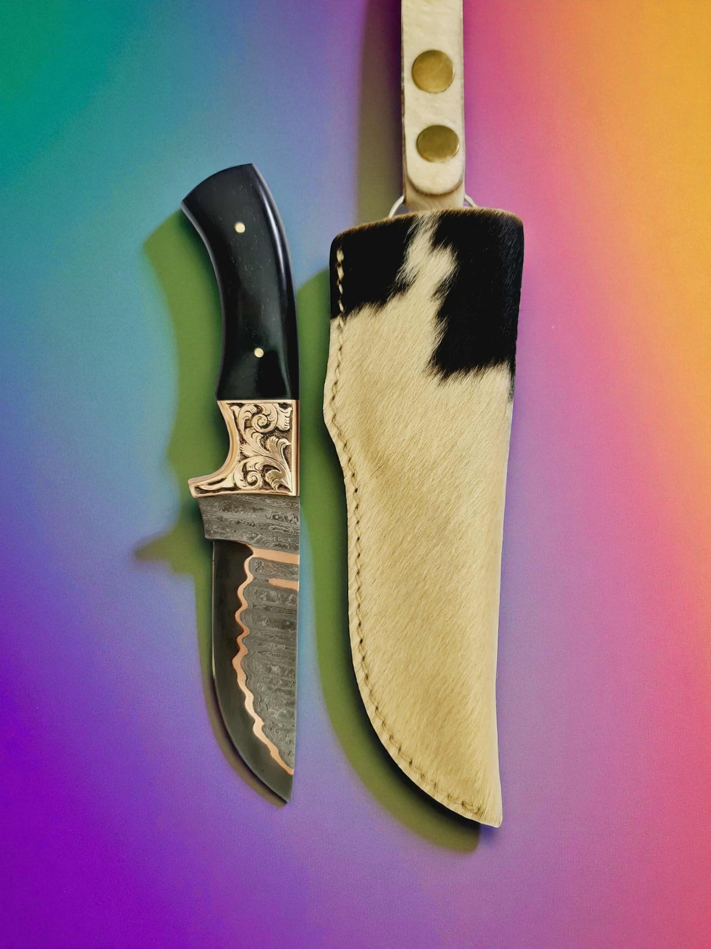 H135 Handmade Premium Knife - Damascus with Copper & Buffalo Horn