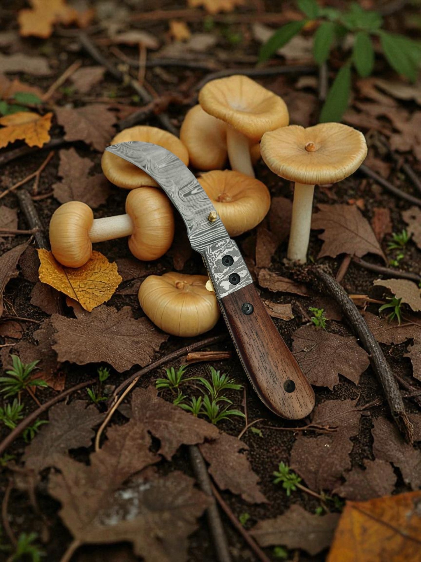 S106 Handmade Hawkbill EDC - Damascus Steel & Walnut Wood