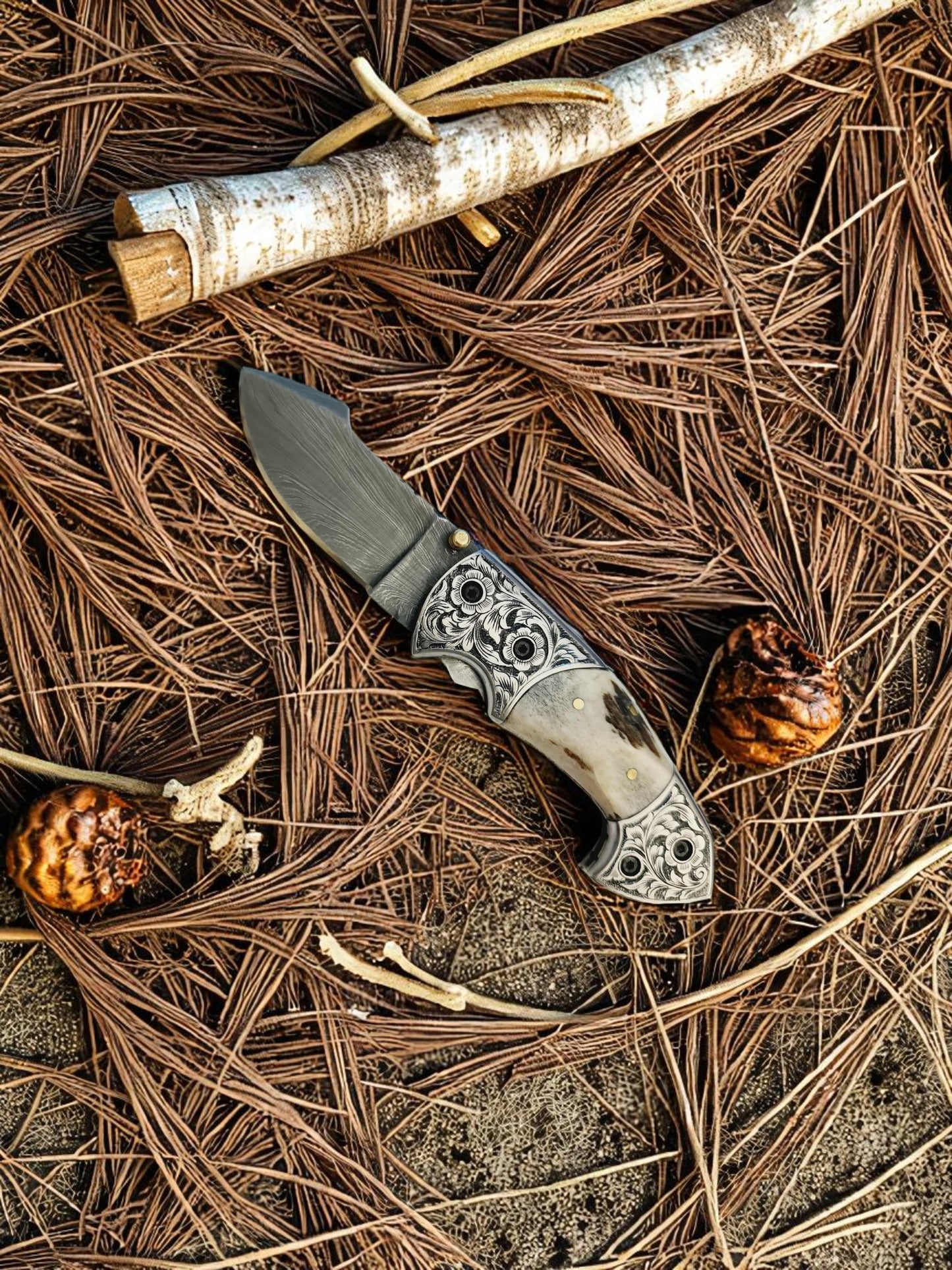 S129 Handmade Exclusive EDC - Damascus Steel & Red Deer Antler