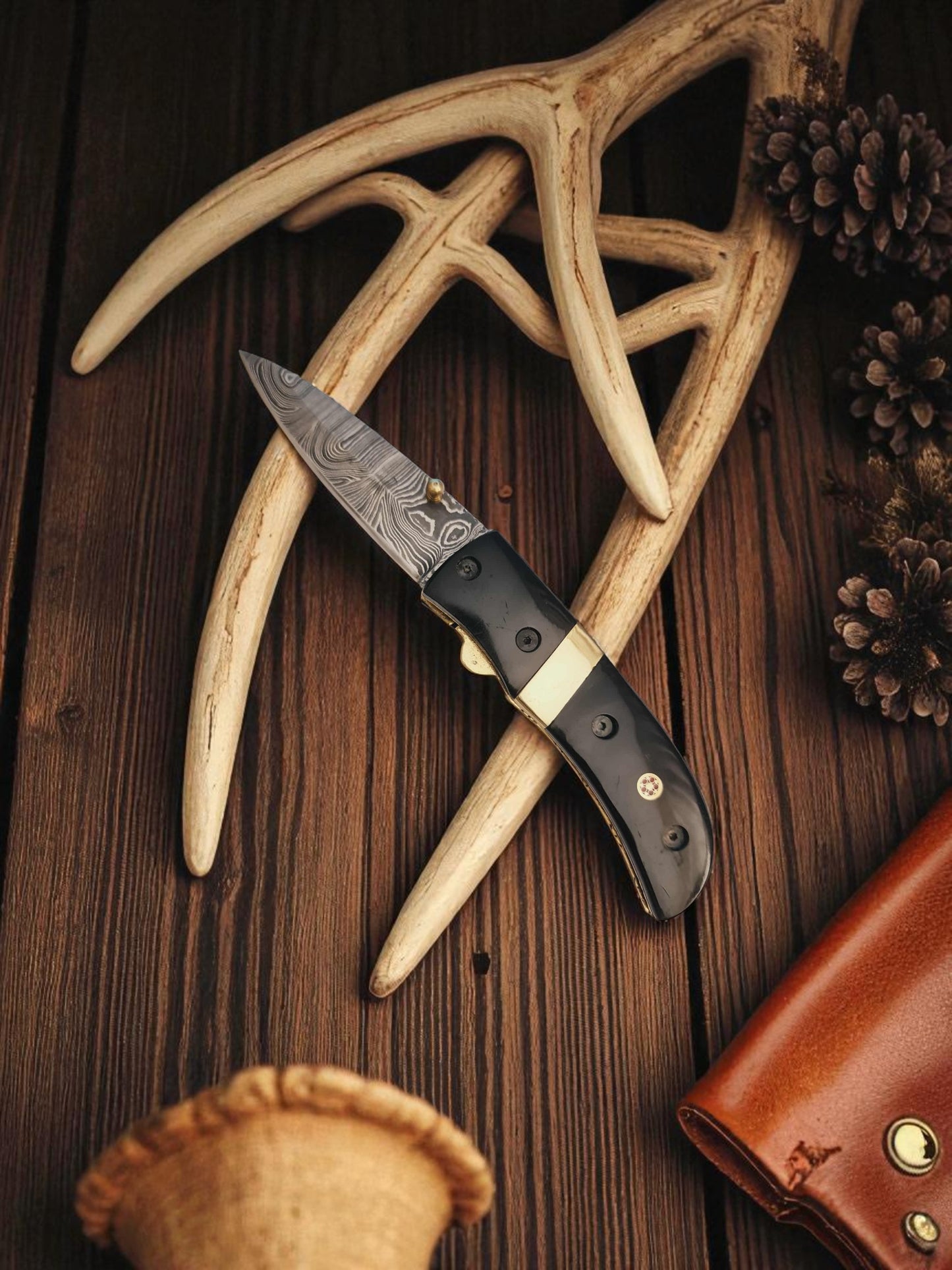 S164 Handmade Stalwart EDC - Damascus Steel & Buffalo Horn