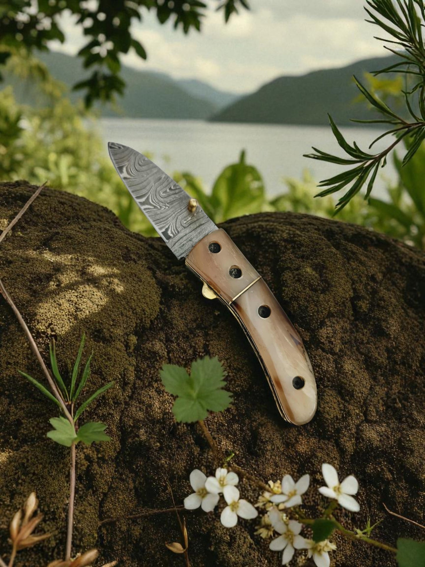 S169 Handmade Stalwart EDC - Damascus Steel & African Buffalo Horn