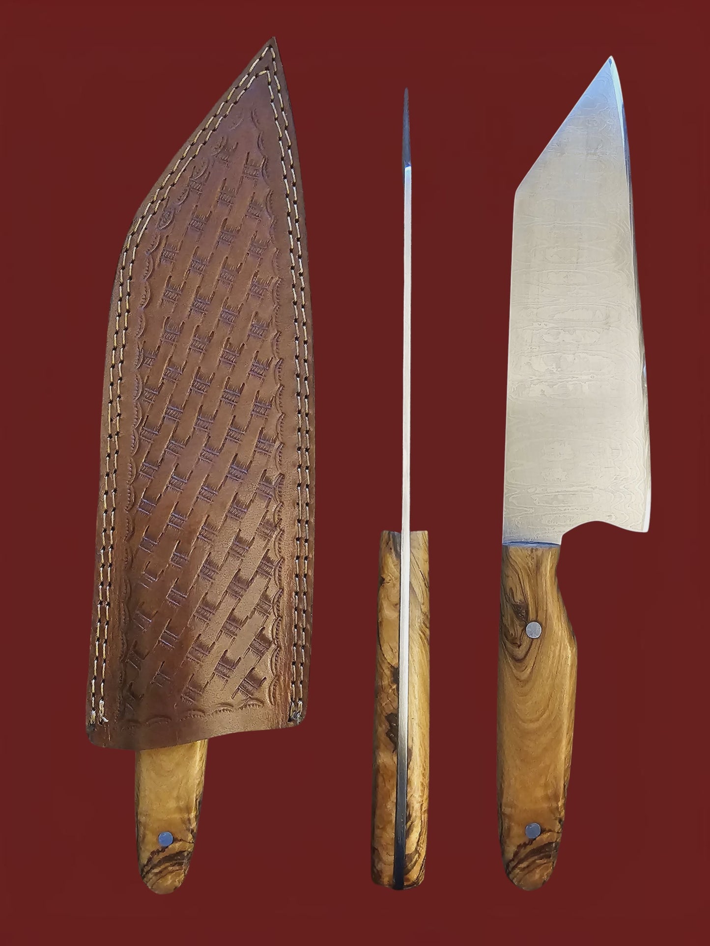 R034 Chef Knife - Stainless Damascus & Wood (Convex Edge)