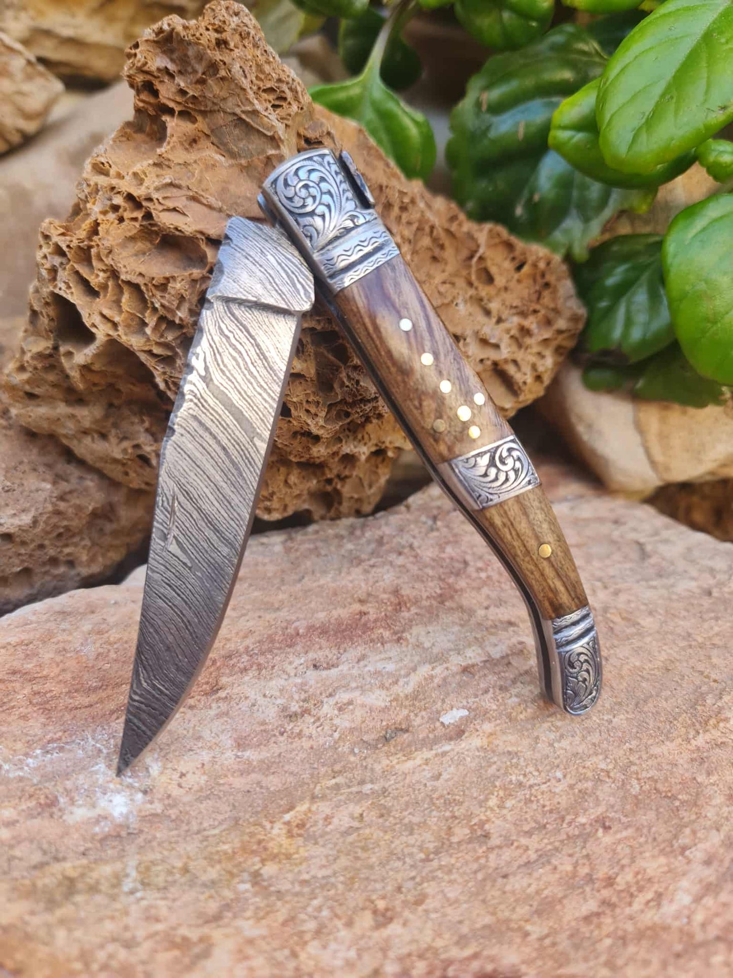 Handmade 22cm Laguiole Rustique with Damascus Steel - Olivewood & 420 Stainless Steel with Master Hand-Engraved