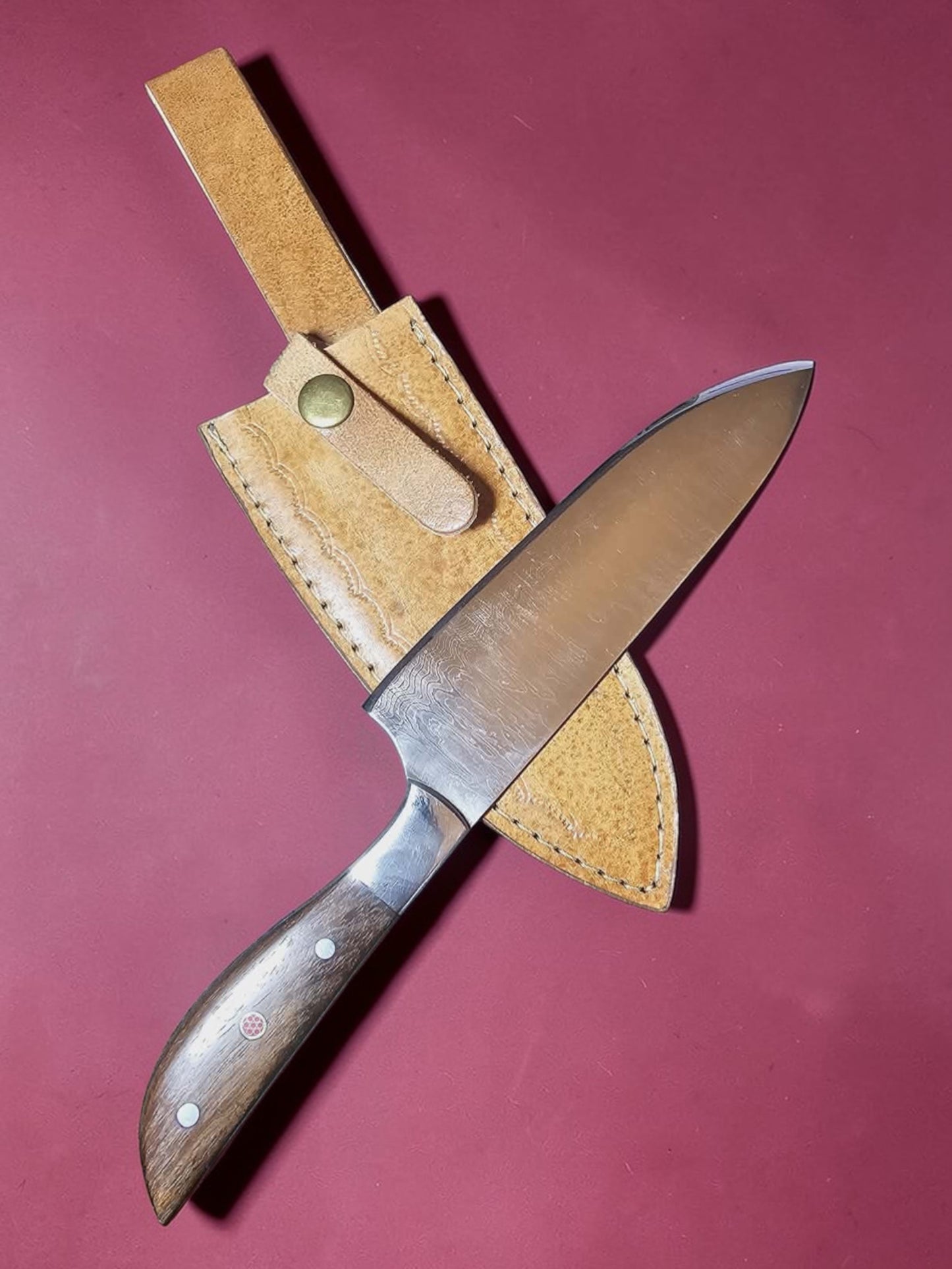 R022 Chef Knife - Stainless Damascus & Wood (Convex Edge)
