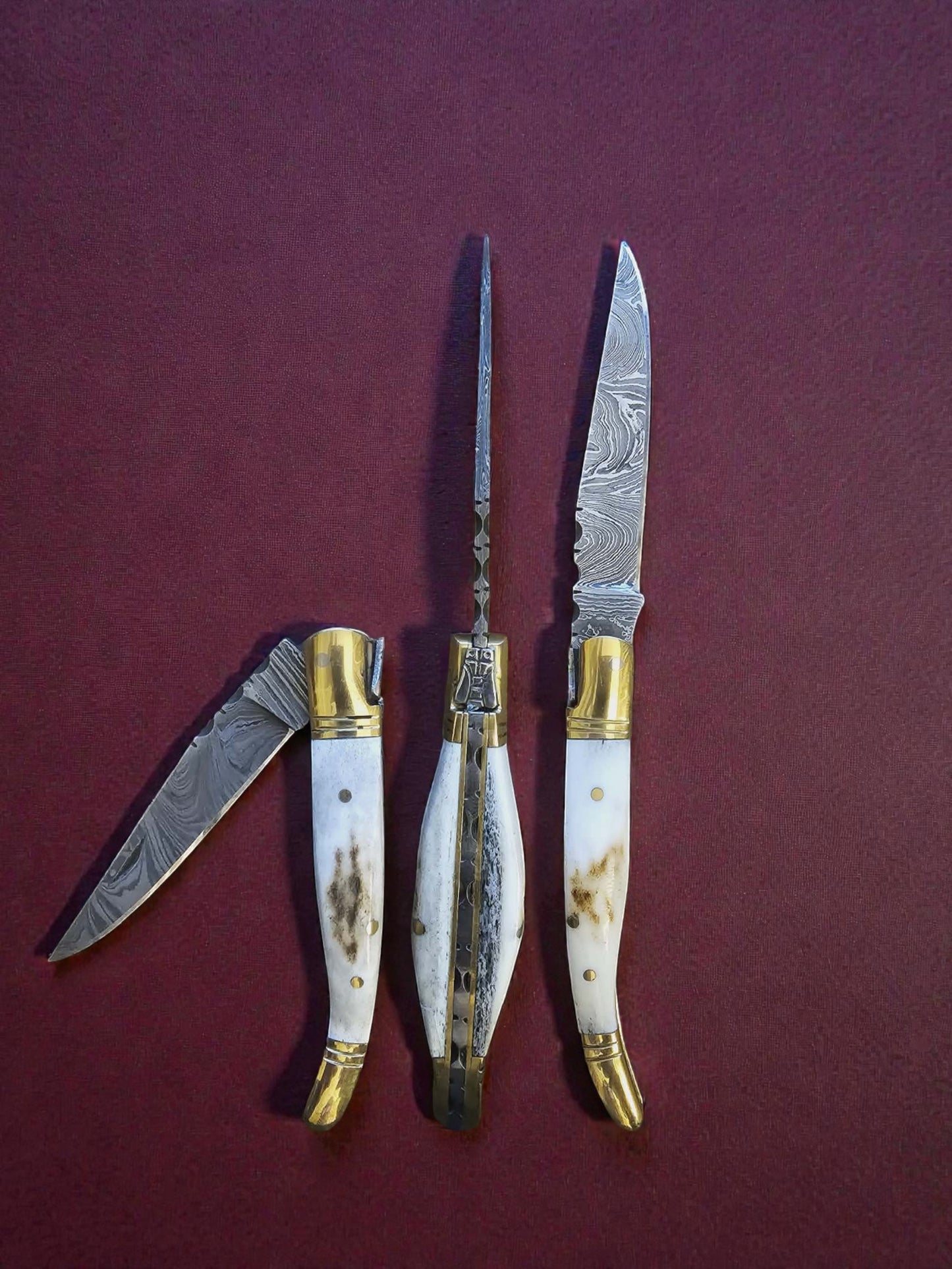 F006 - Χειροποίητο Laguiole Petit από Δαμασκηνό Ατσάλι & κέρατο ελαφιού