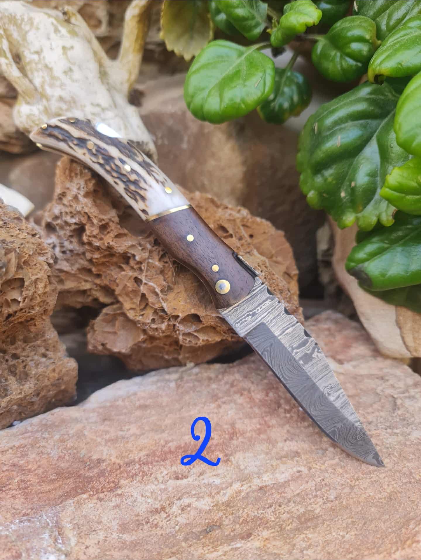 Handmade 19cm Laguiole Élite with Damascus Steel - Red Deer antler & Rosewood