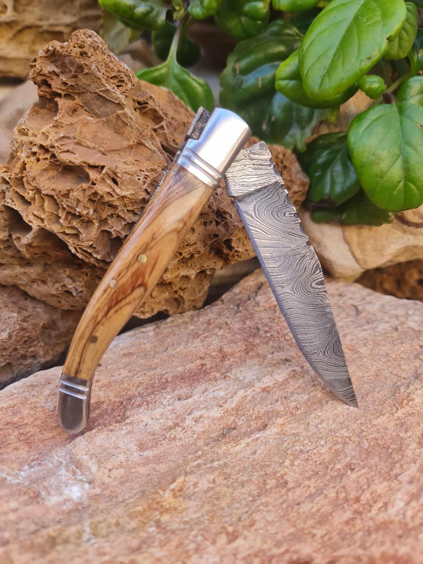 Handmade 22cm Laguiole Rustique with Damascus Steel - Olivewood with D2 Stainless Steel