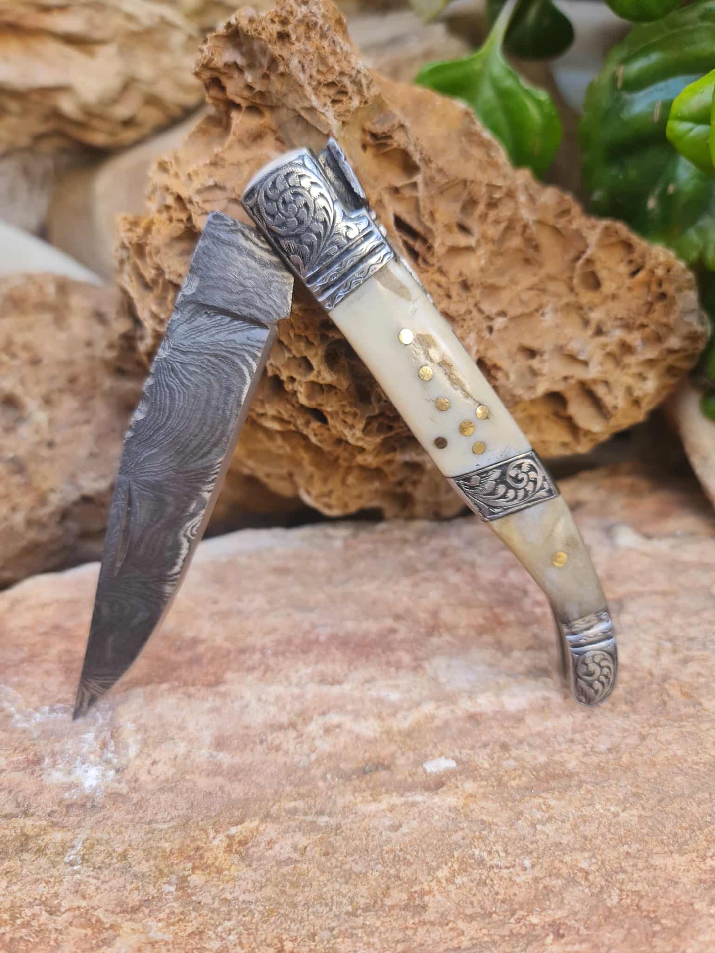 Handmade 22cm Laguiole Rustique with Damascus Steel - Red Deer antler & 420 Stainless Steel with Master Hand-Engraved
