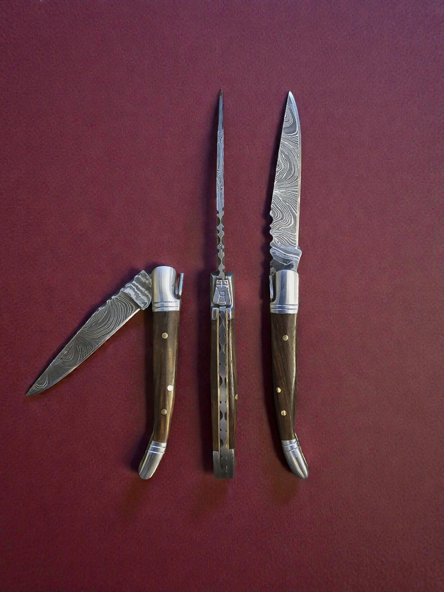 F005 - Χειροποίητο Laguiole Petit από Δαμασκηνό Ατσάλι & ξύλο καρυδιάς