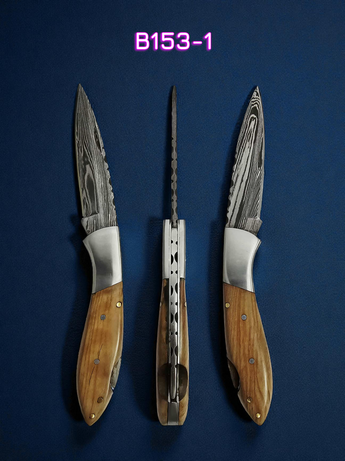 B153 Handmade Pocket Knife – Damascus Steel & Olive Wood