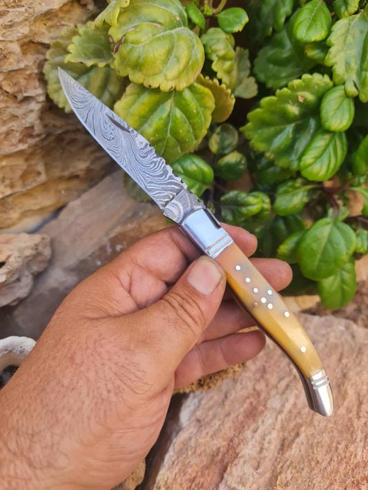 Handmade 22cm Laguiole Rustique with Damascus Steel - Stabilized Camel Bone with D2 Stainless Steel