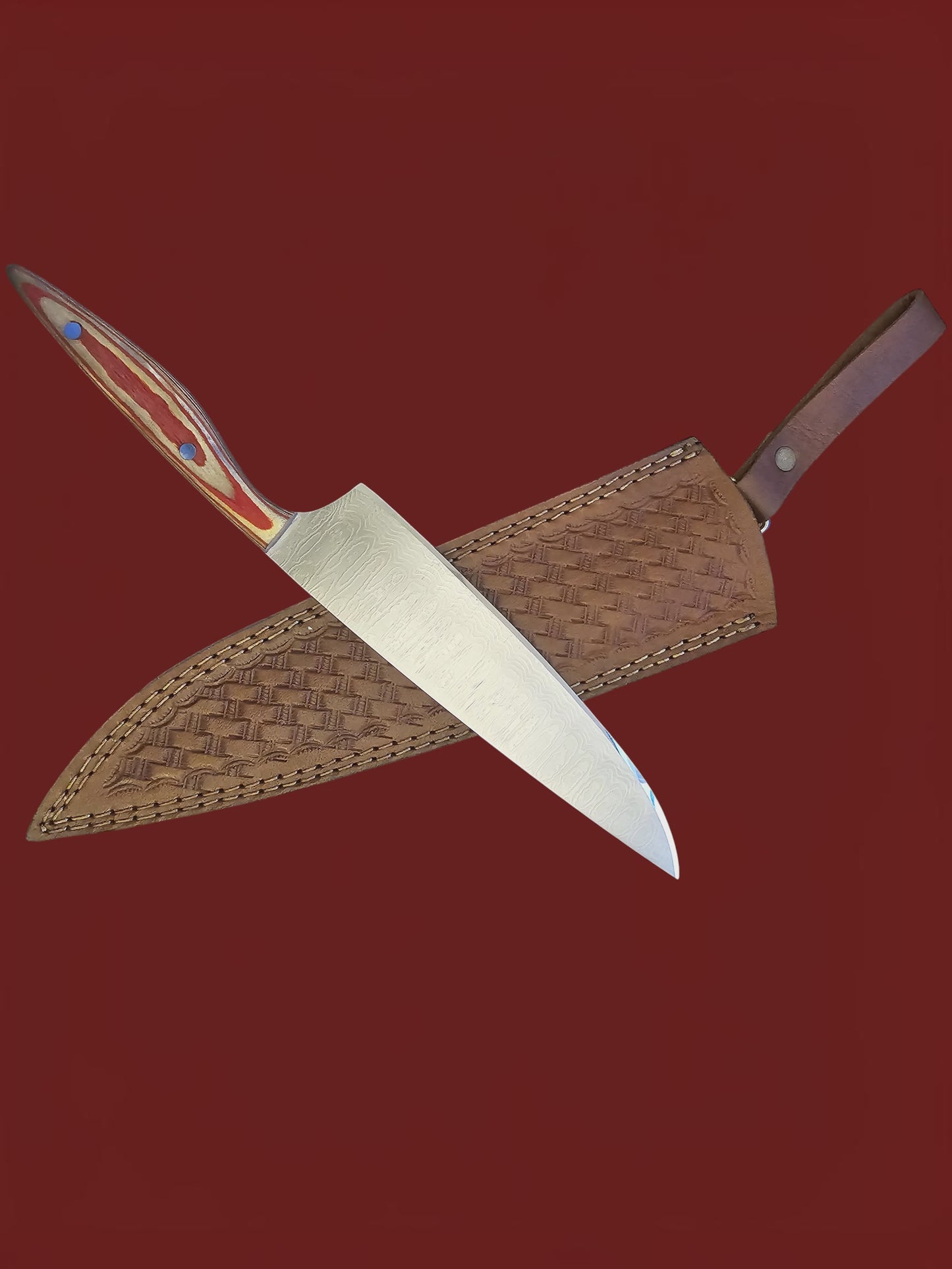 R033 Chef Knife - Stainless Damascus & Wood