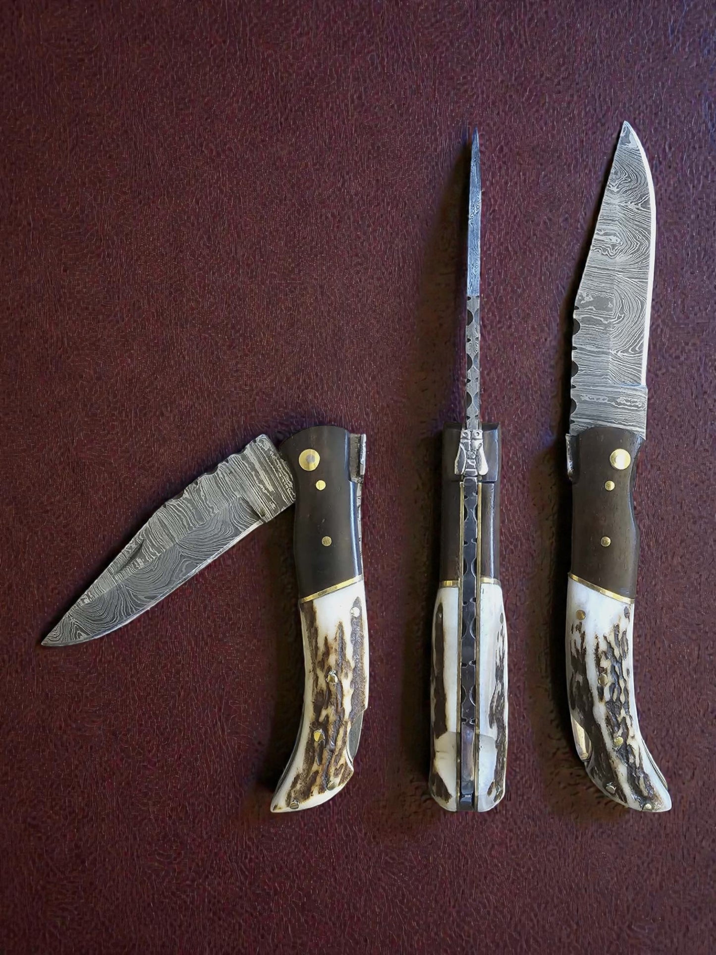 F042 - Χειροποίητο Laguiole Élite από Δαμασκηνό ατσάλι - Ξύλο τριανταφυλλιάς (Rosewood) & κέρατο κόκκινου ελαφιού