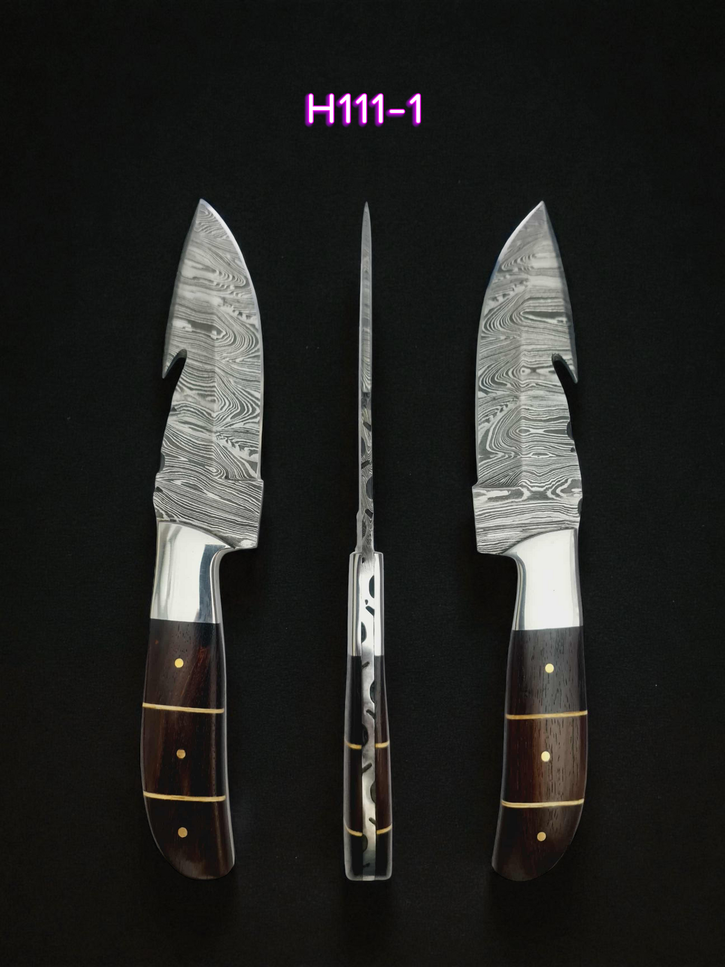 H111 Handmade Gut hook Knife - Damascus Steel & Walnut wood