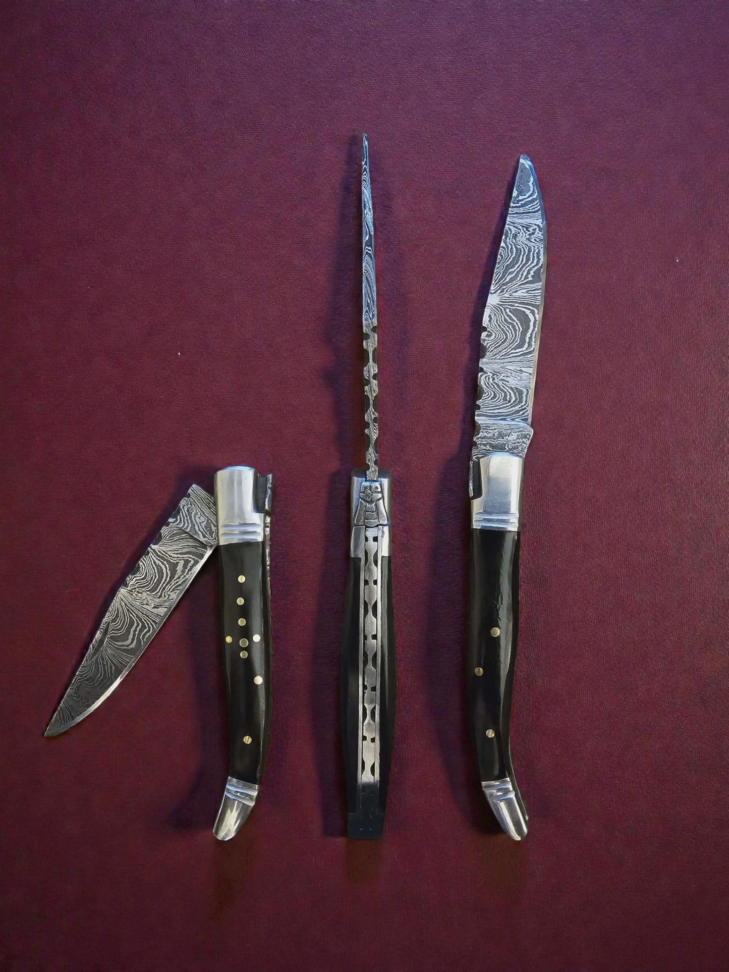 F023 - Χειροποίητο Laguiole Rustique από Δαμασκηνό Ατσάλι & Κέρατο βούβαλου