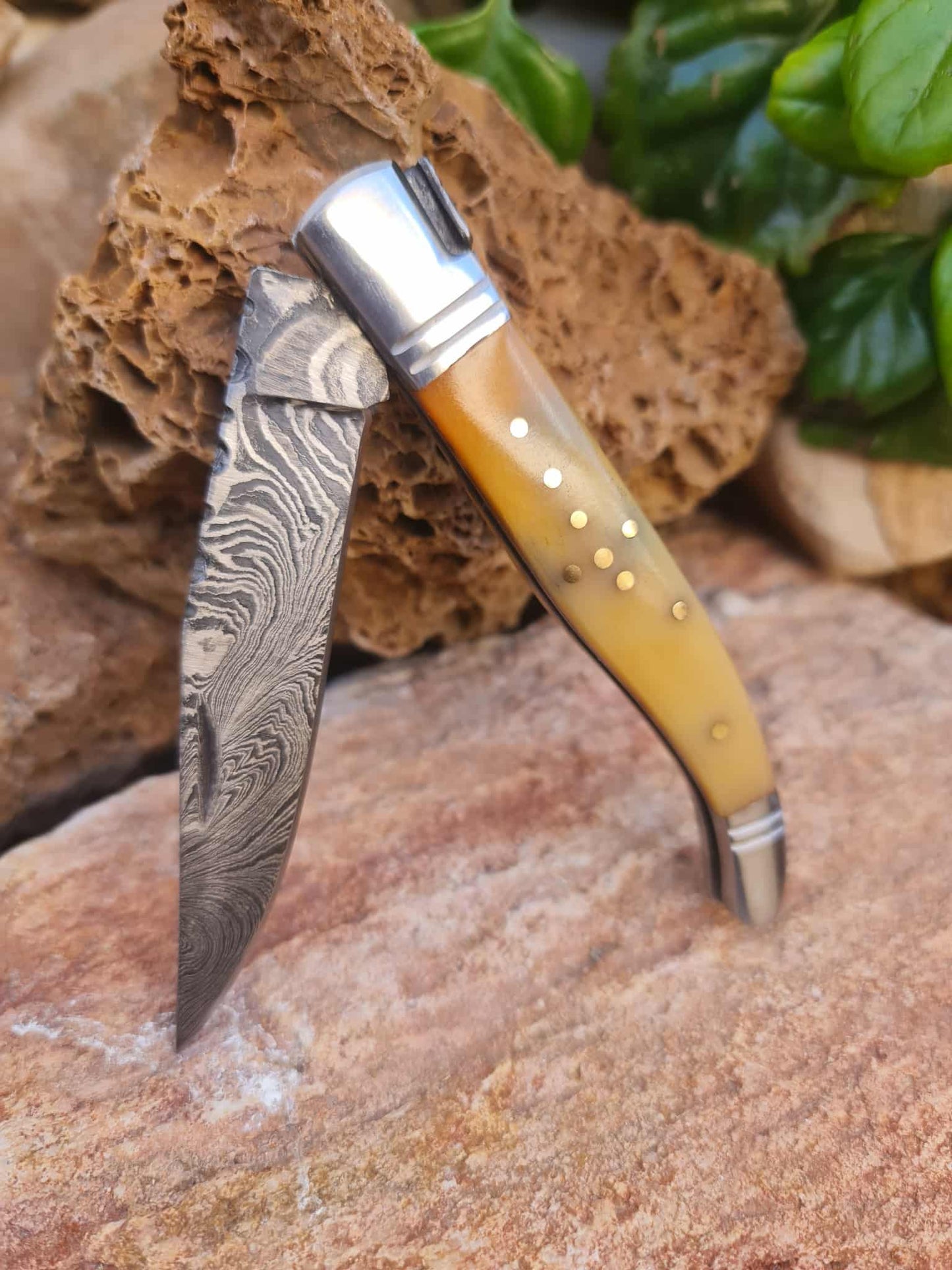 Handmade 22cm Laguiole Rustique with Damascus Steel - Stabilized Camel Bone with D2 Stainless Steel
