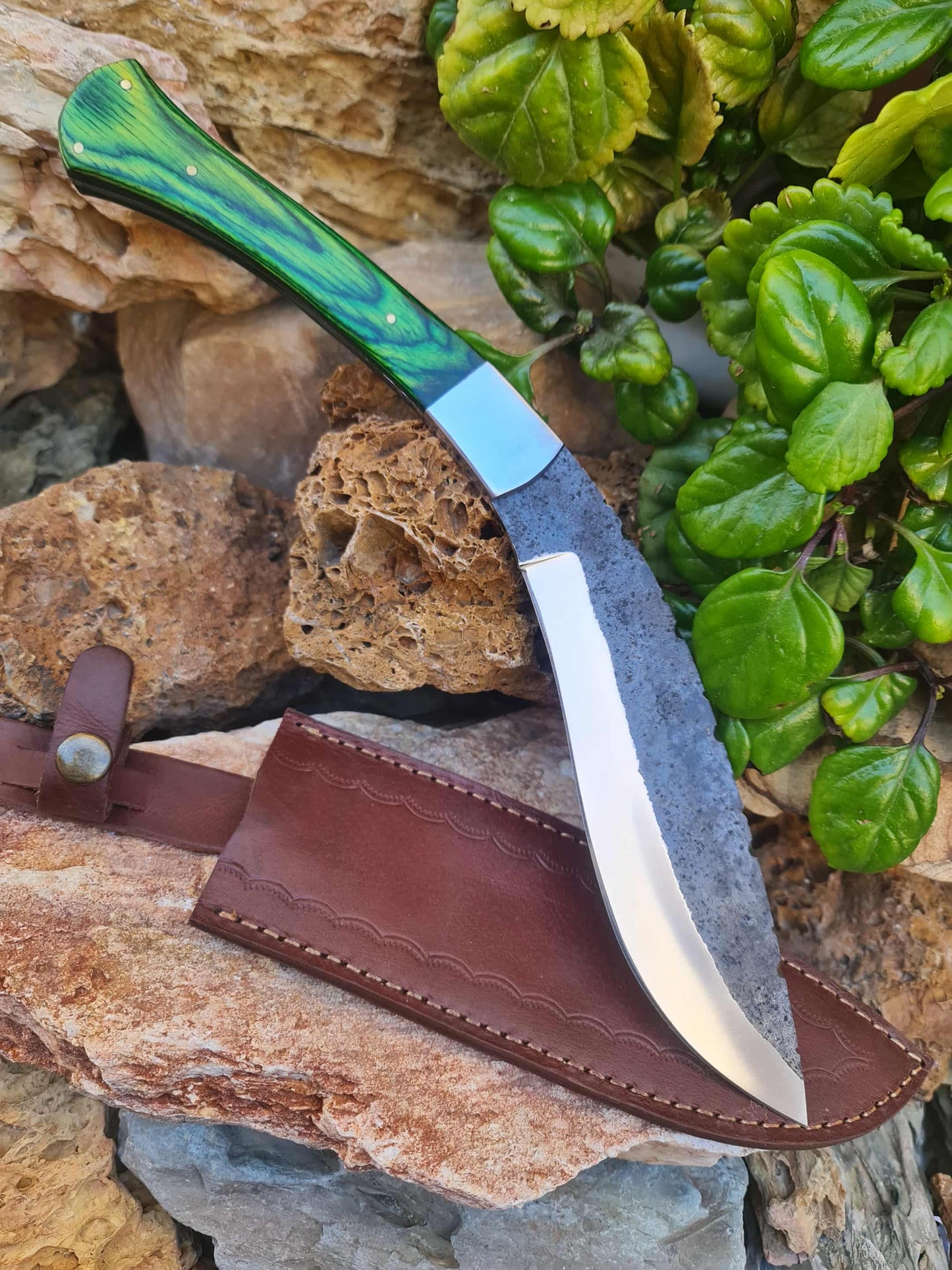 K103 Handmade Curved Knife - Carbon & Resin wood