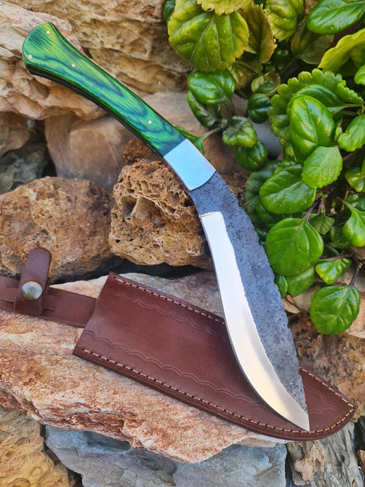 K103 Handmade Curved Knife - Carbon & Resin wood