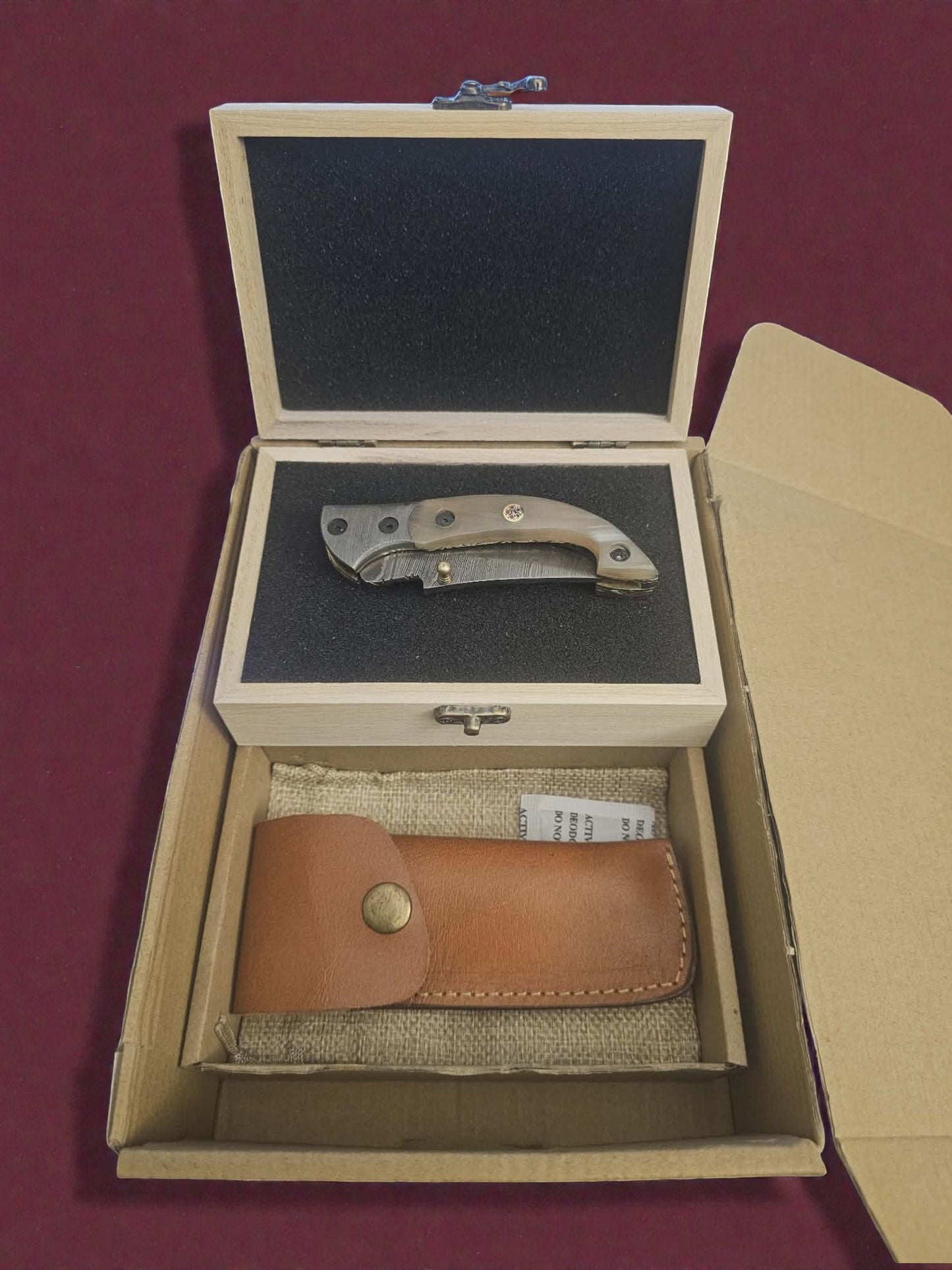 F045 - Χειροποίητο Stalwart EDC από Δαμασκηνό ατσάλι & Γυαλισμένο κέρατο κριαριού